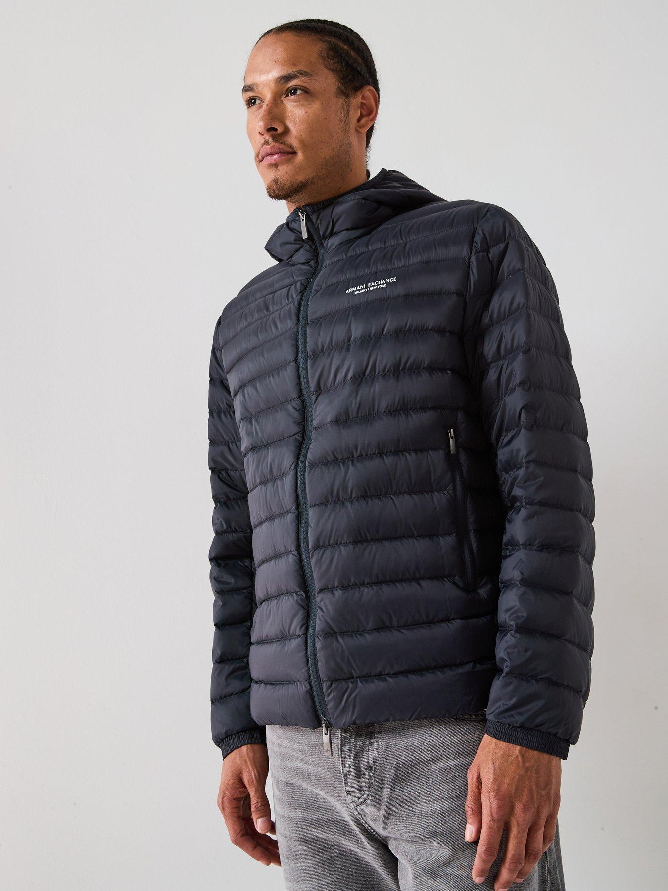 Image 1 of 6 of Armani Exchange Padded Hooded Jacket - Navy