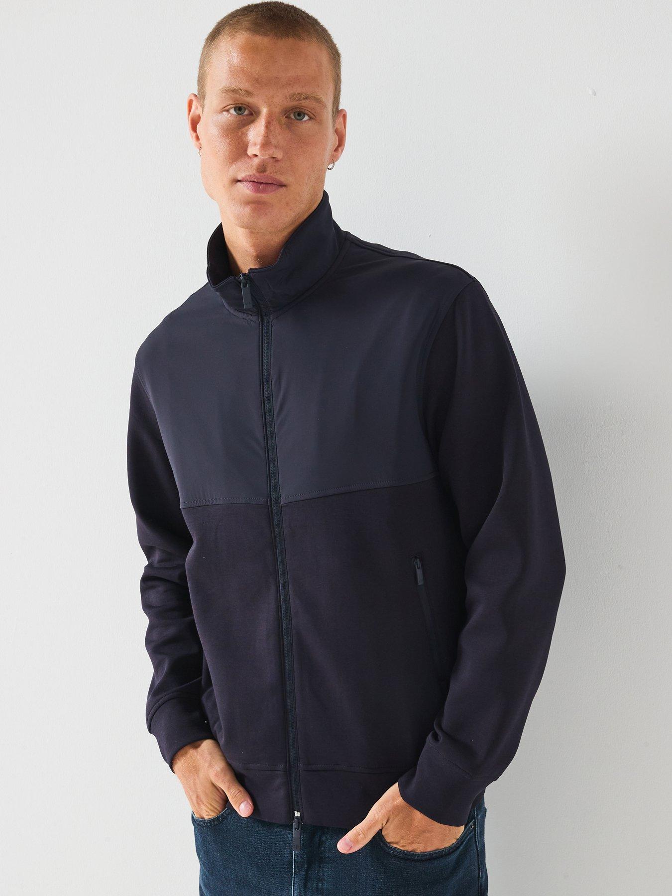 front image of armani-exchange-mix-media-track-top-navy