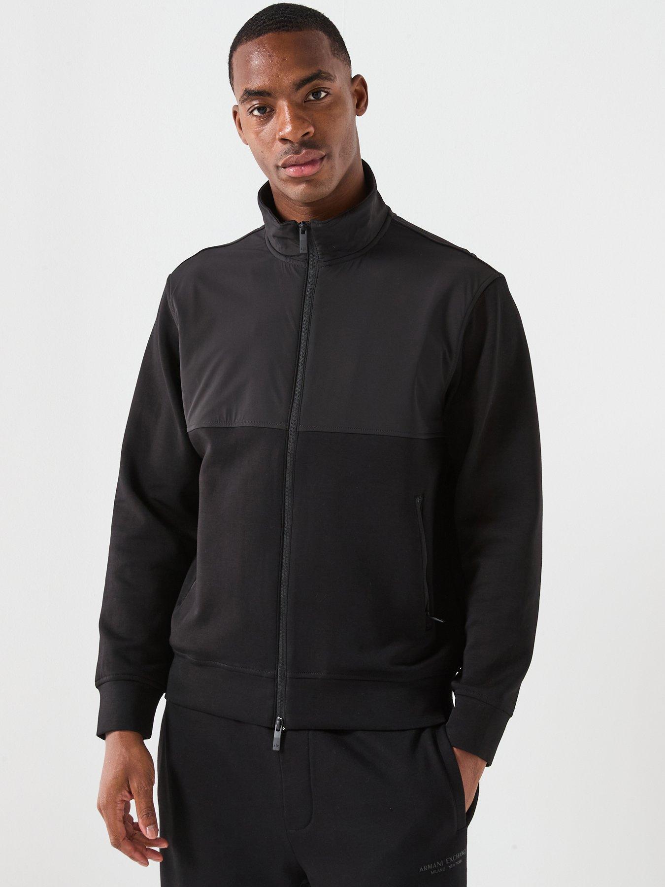 front image of armani-exchange-mix-media-track-top-black