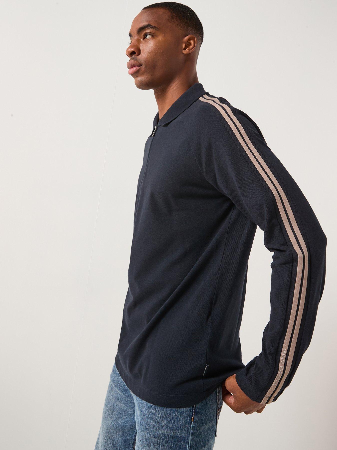 Armani Exchange Tape Sleeve Zip Long Sleeve Polo Shirt - Navy