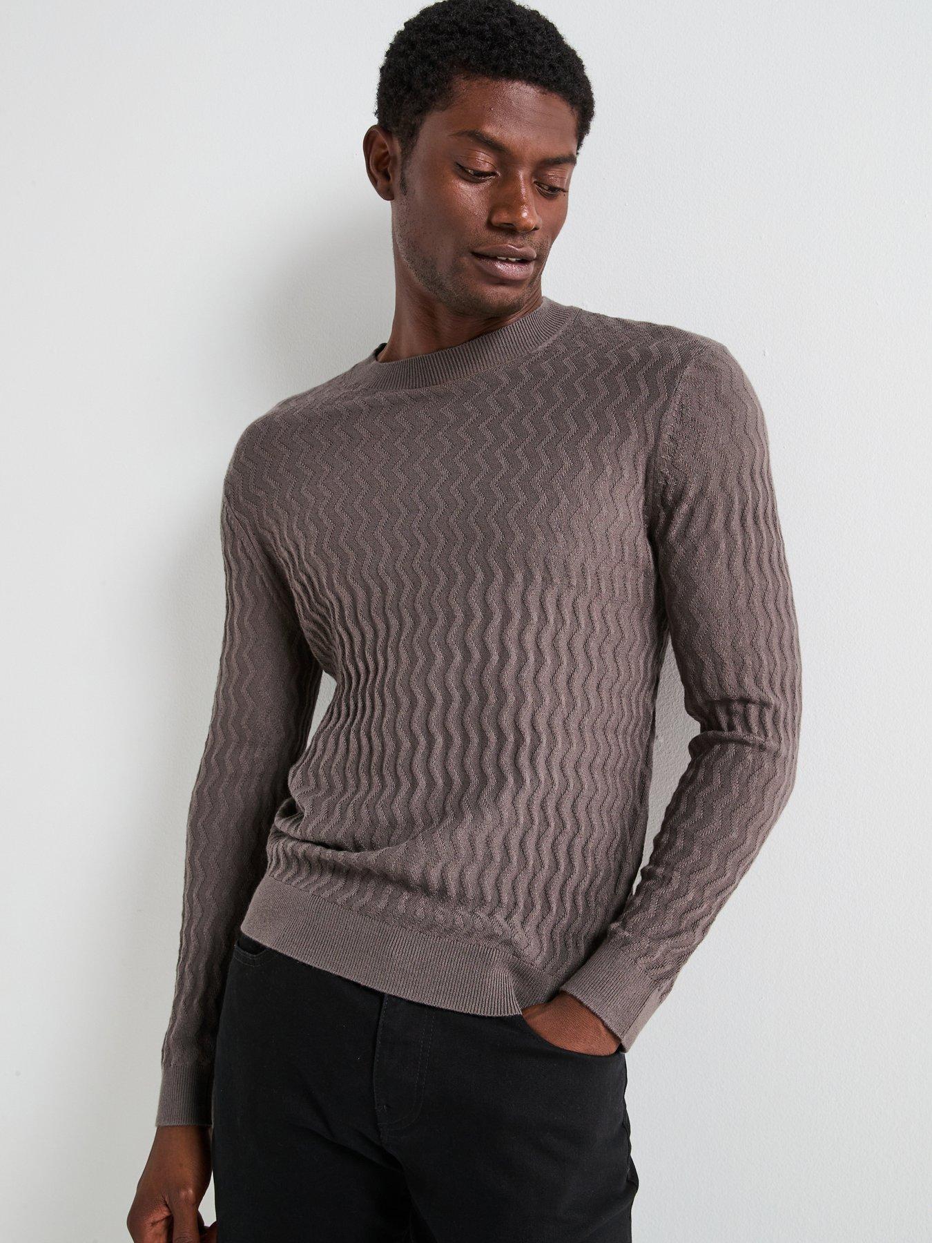 Armani Exchange Zig Zag Textured Knitted Jumper - Grey