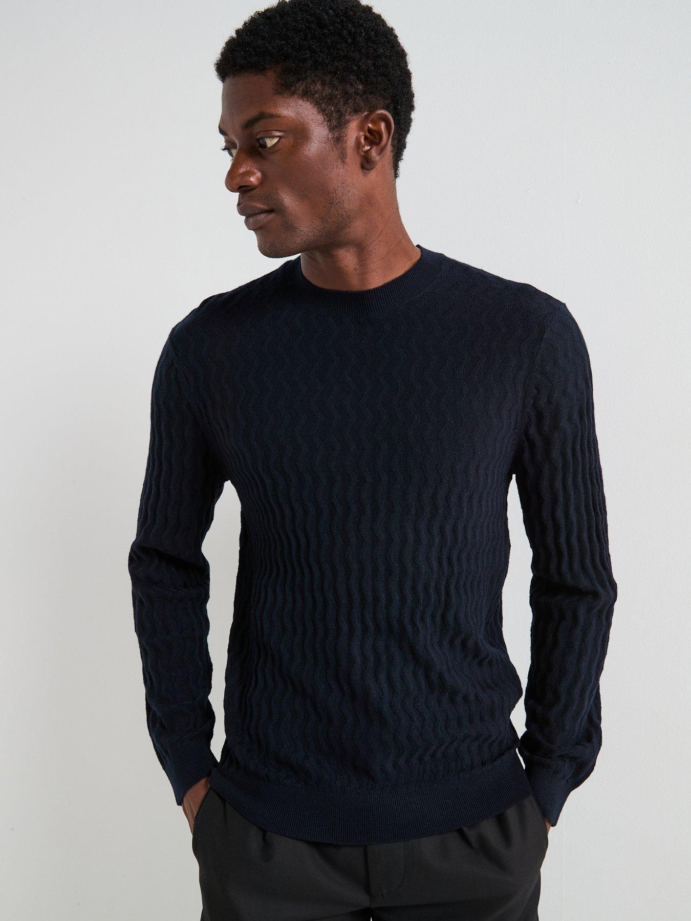 Armani Exchange Zig Zag Textured Knitted Jumper - Navy