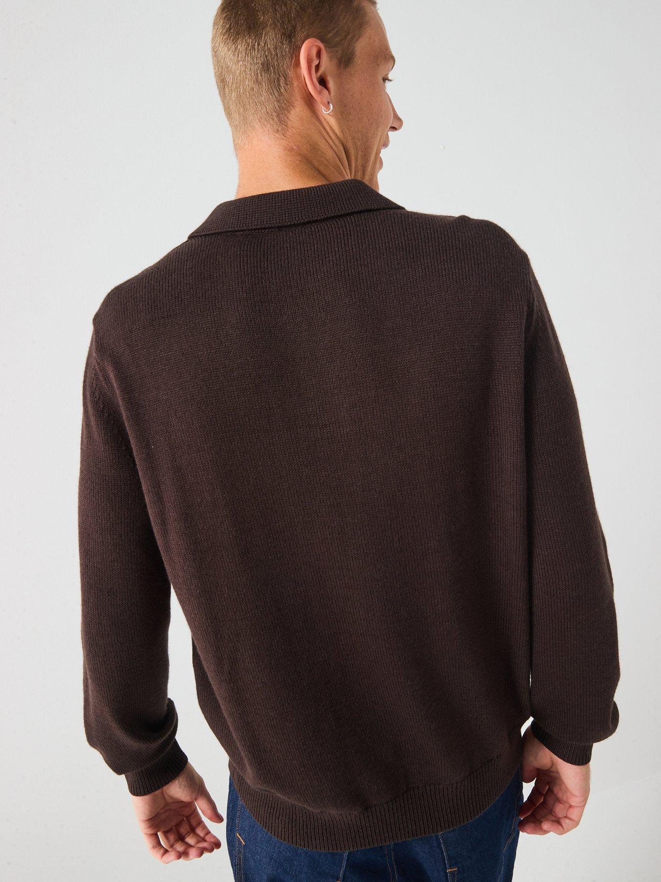  image of armani-exchange-long-sleeve-knitted-polo-shirt-brown