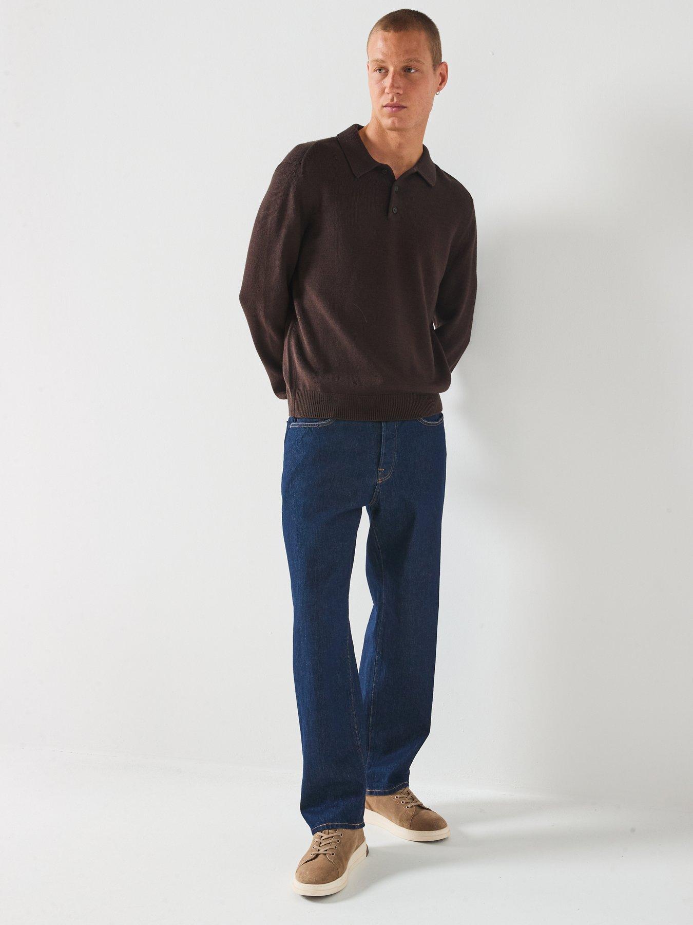  image of armani-exchange-long-sleeve-knitted-polo-shirt-brown
