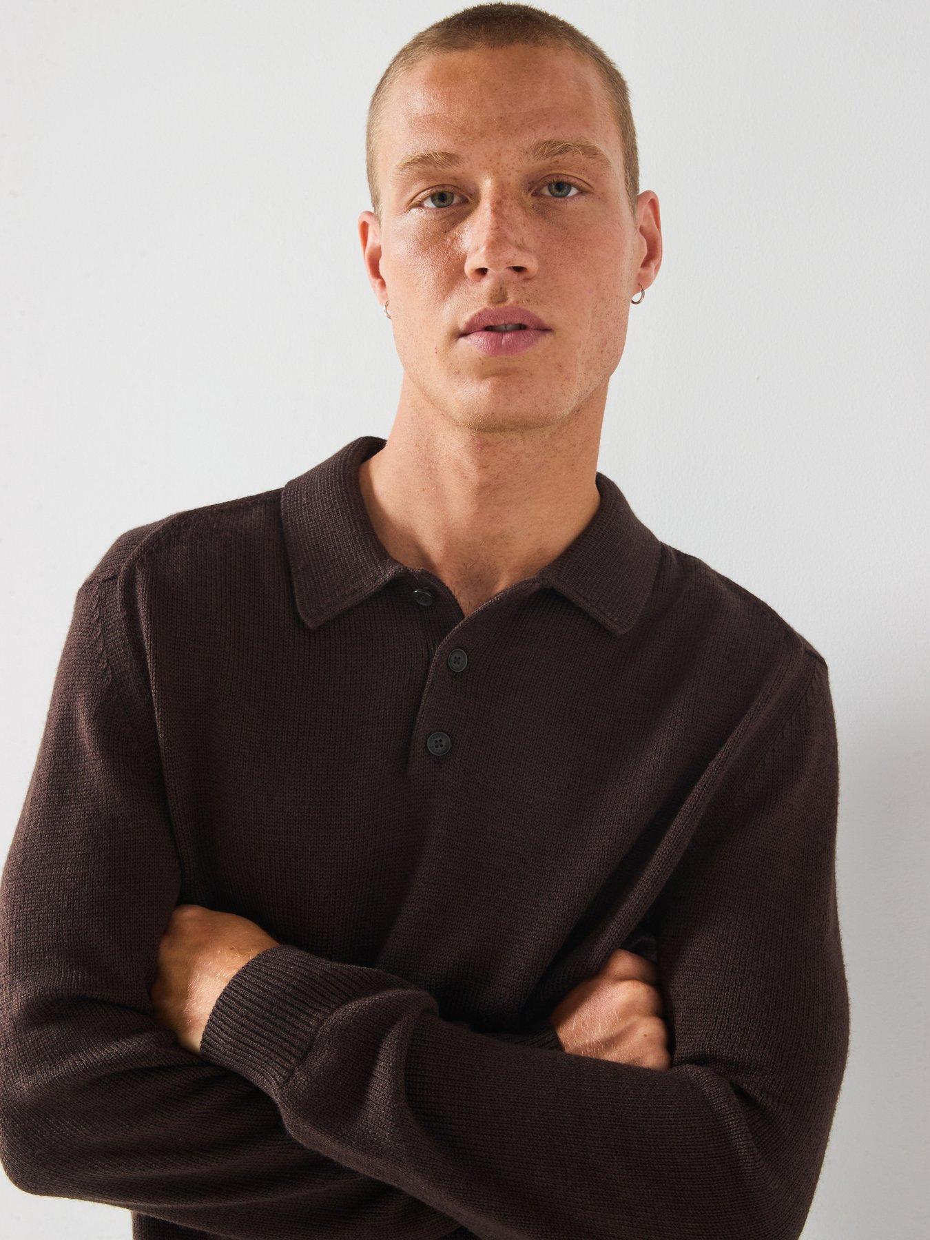 image of armani-exchange-long-sleeve-knitted-polo-shirt-brown