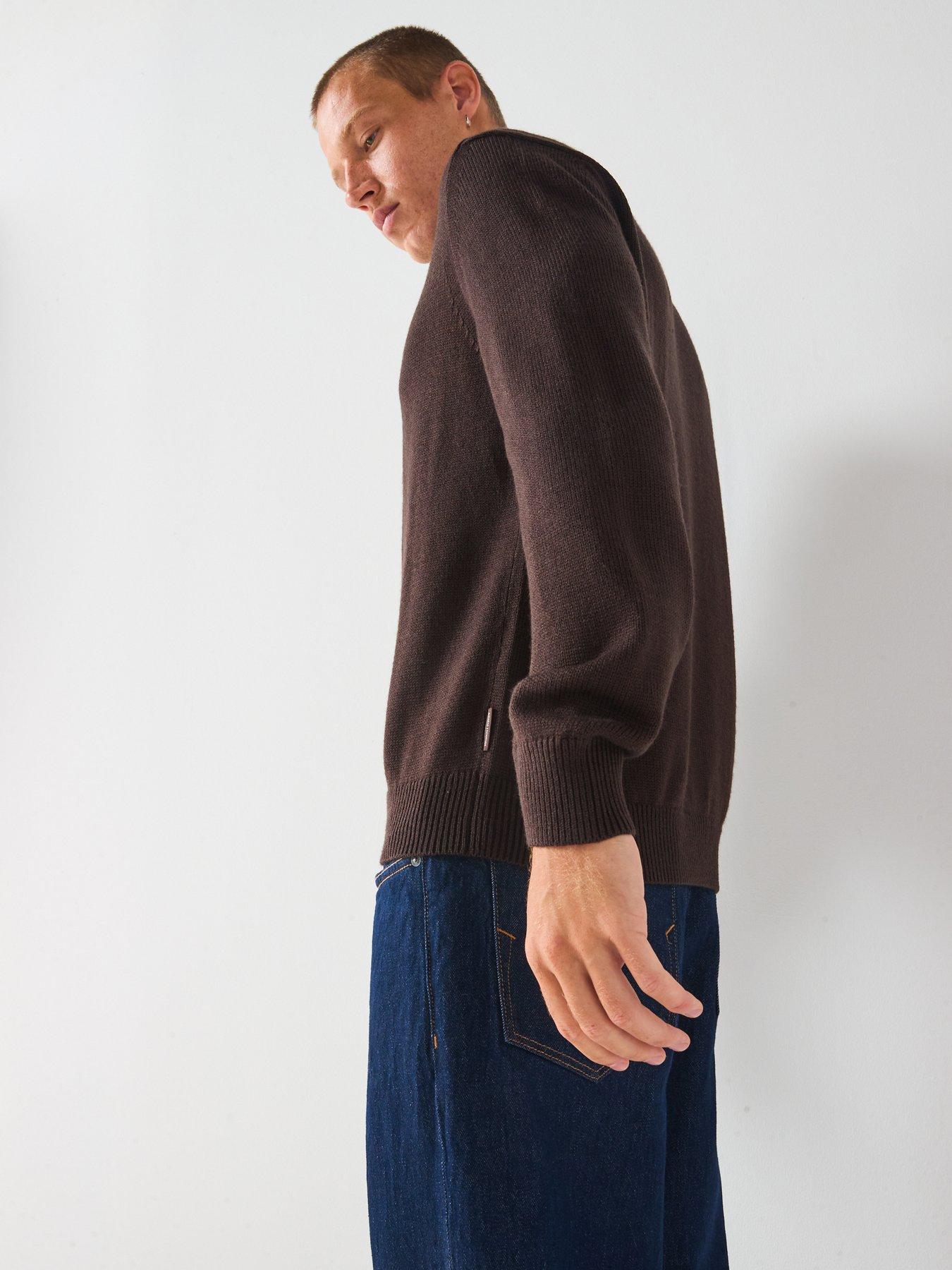  image of armani-exchange-long-sleeve-knitted-polo-shirt-brown