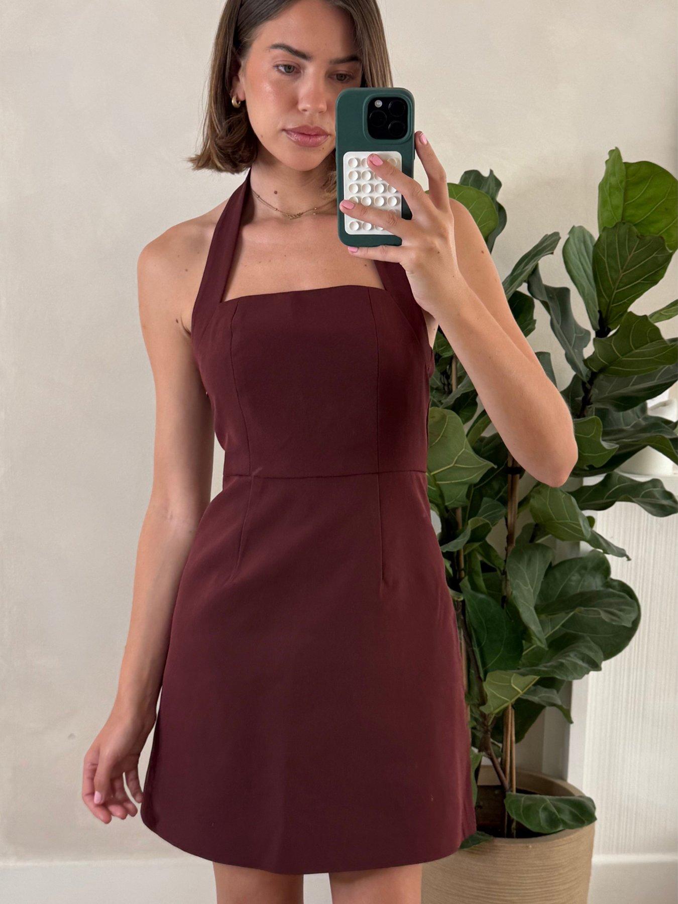 Style Cheat Halter Mini Dress - Brown