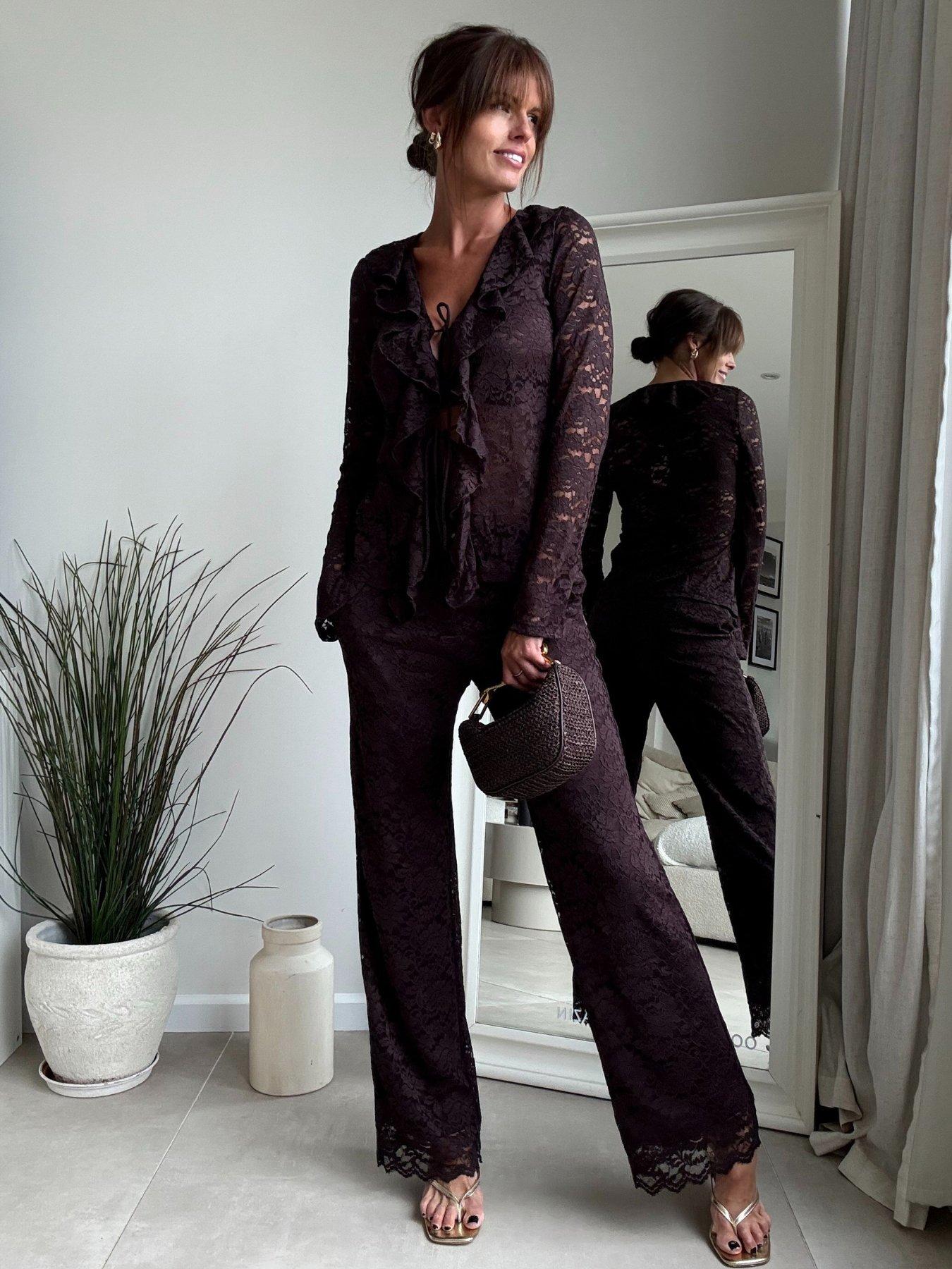 undefined Lace Lined Trouser - Brown