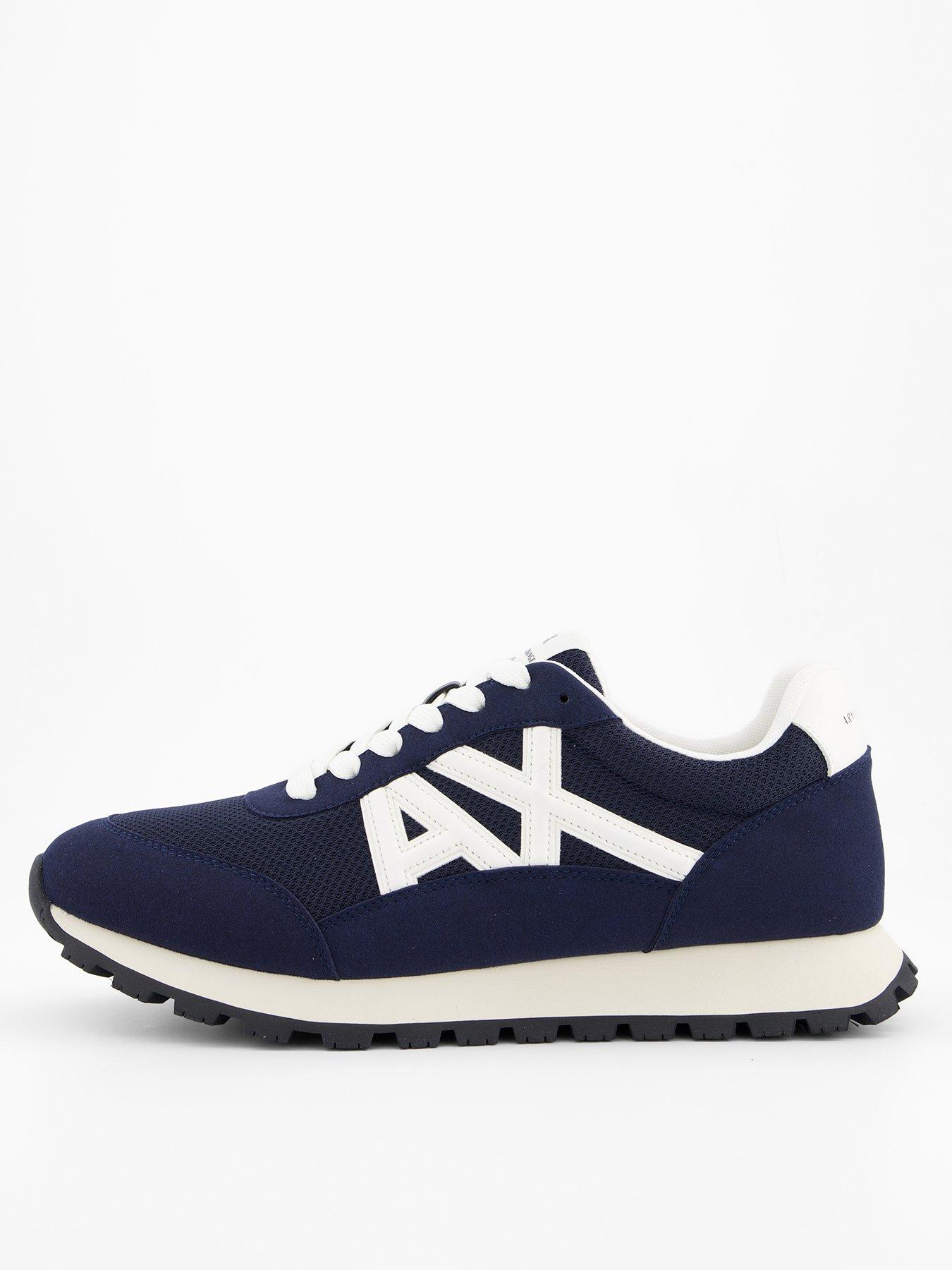 Image 1 of 7 of Armani Exchange Drop Logo Suede Runner Trainers - Navy