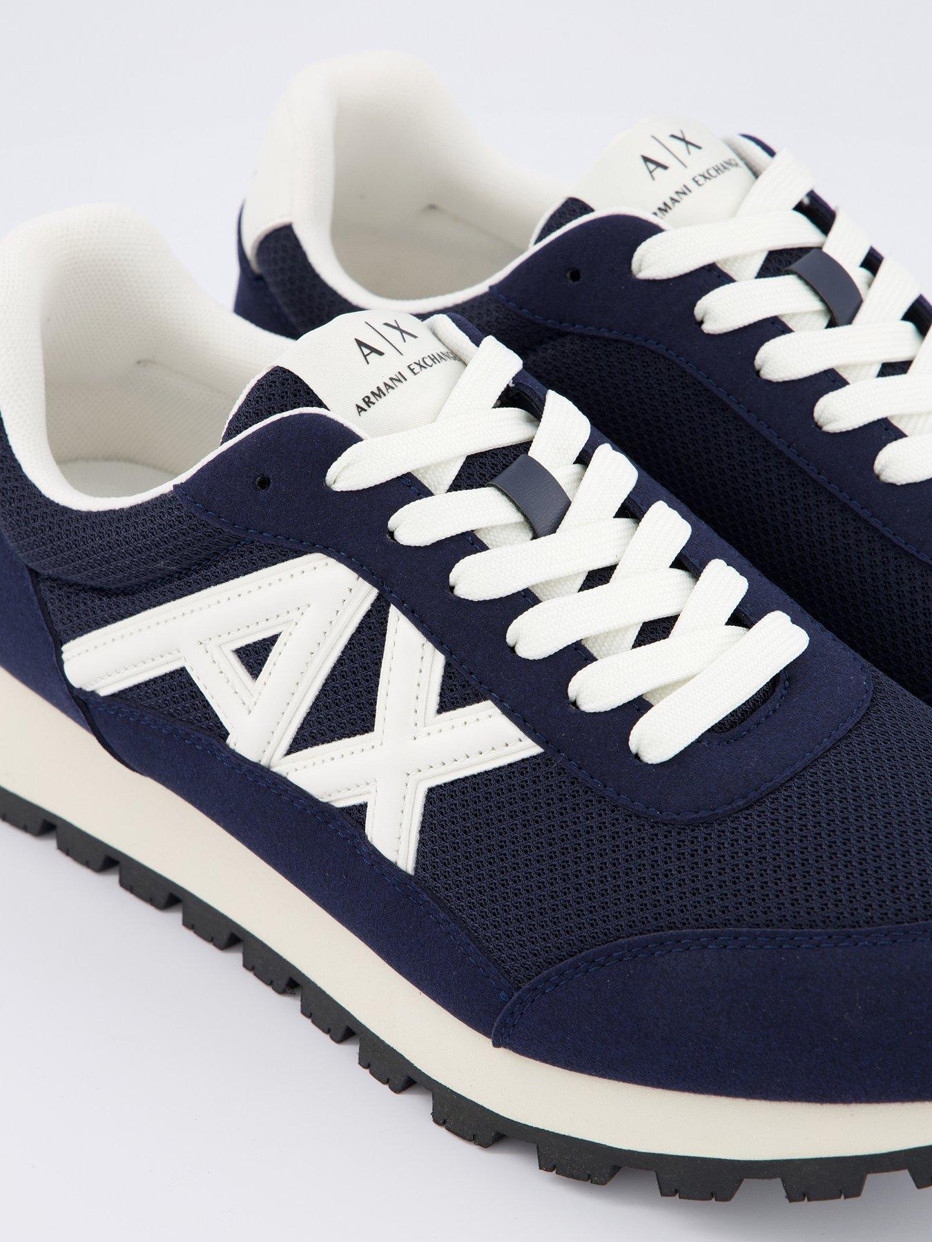 Image 5 of 7 of Armani Exchange Drop Logo Suede Runner Trainers - Navy