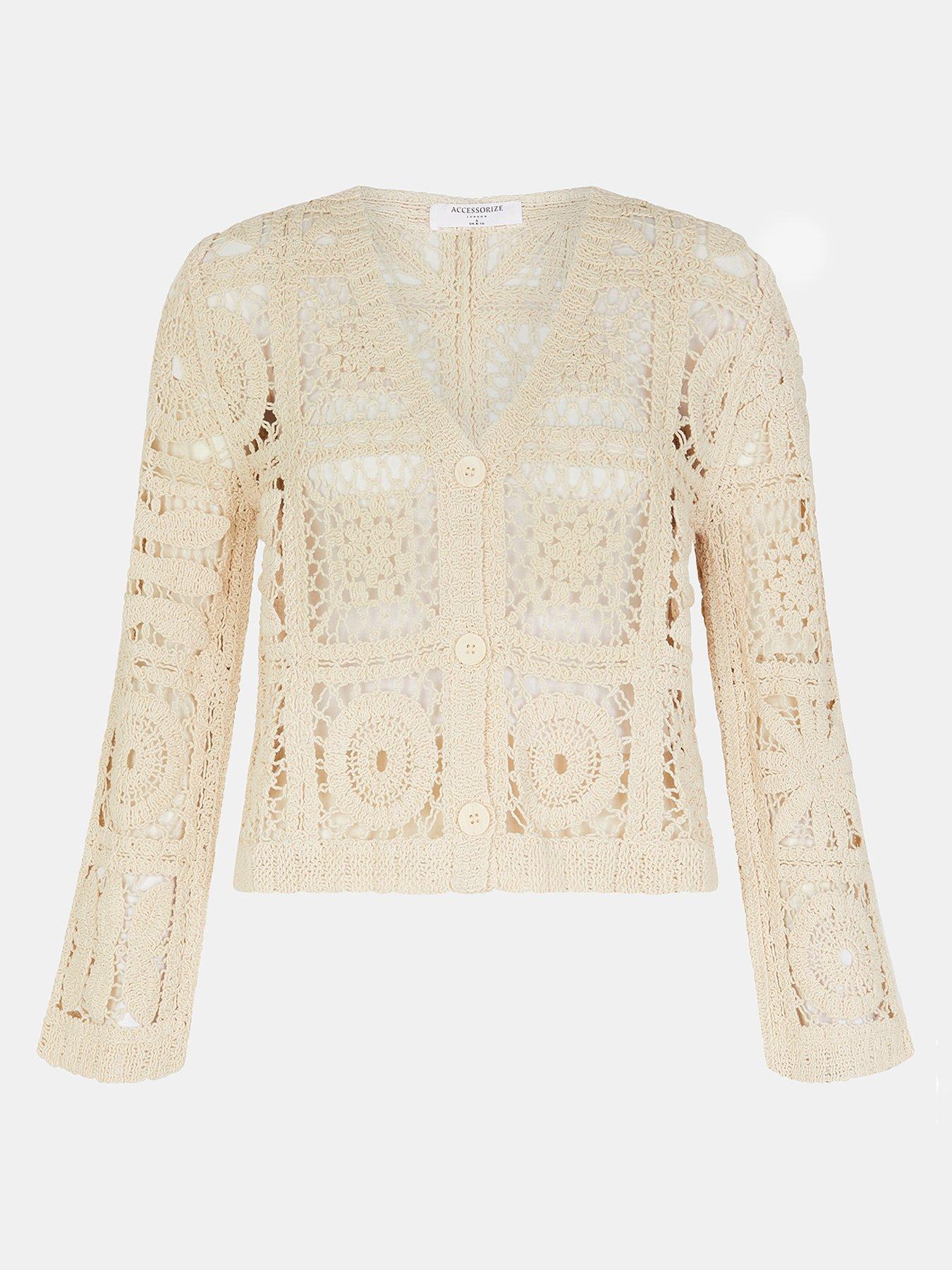Image 3 of 4 of Accessorize Crochet Cardigan - Beige