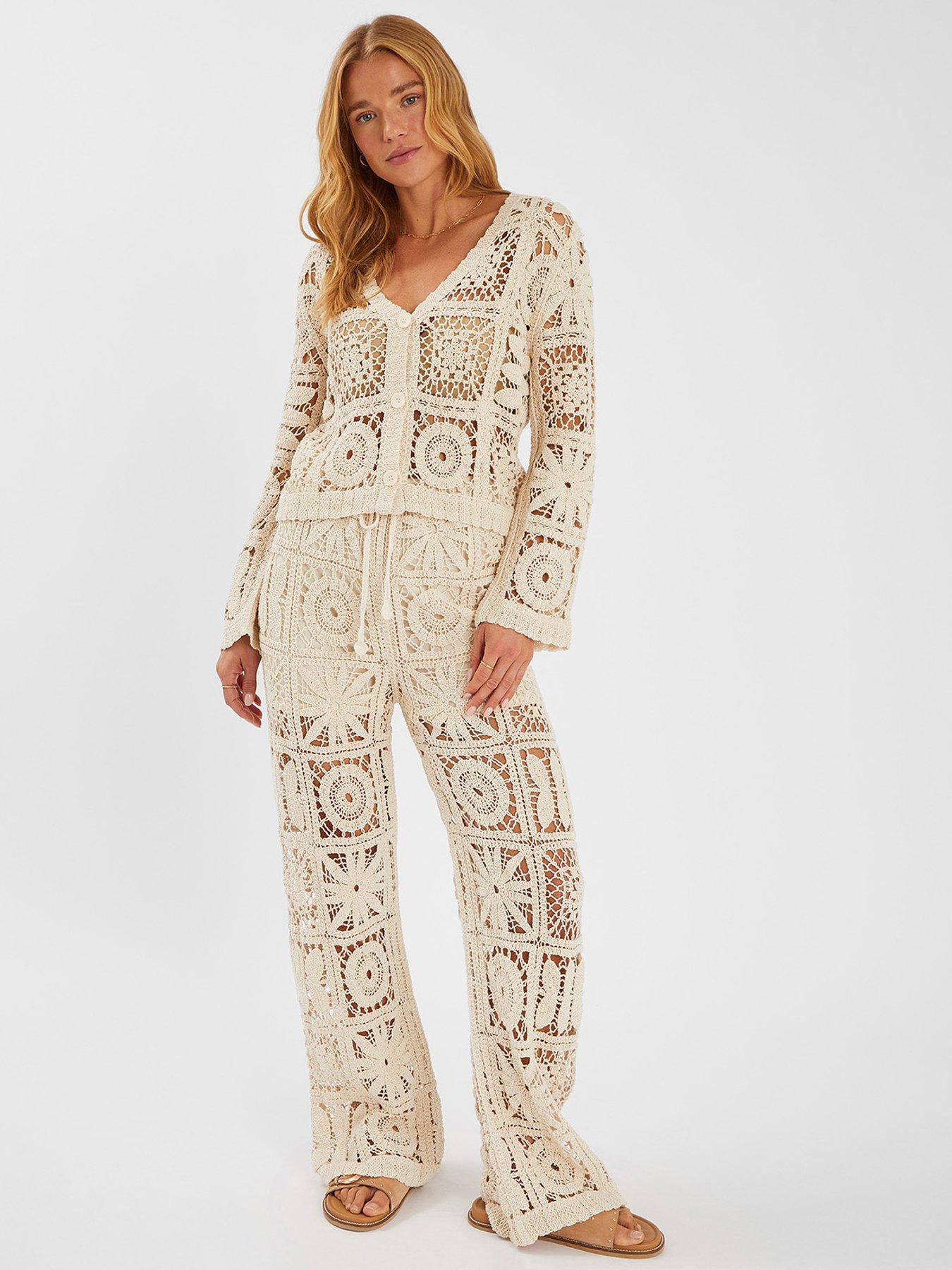 Image 4 of 4 of Accessorize Crochet Cardigan - Beige