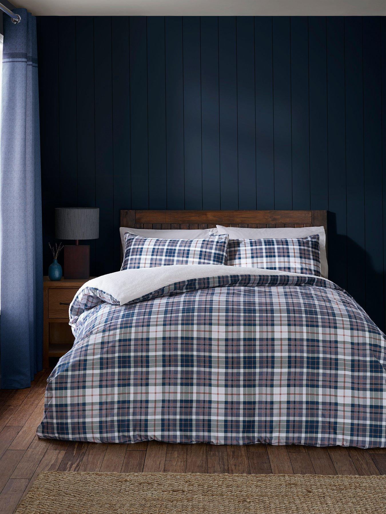 Catherine Lansfield Cosy Sherpa Check Duvet Set - Blue