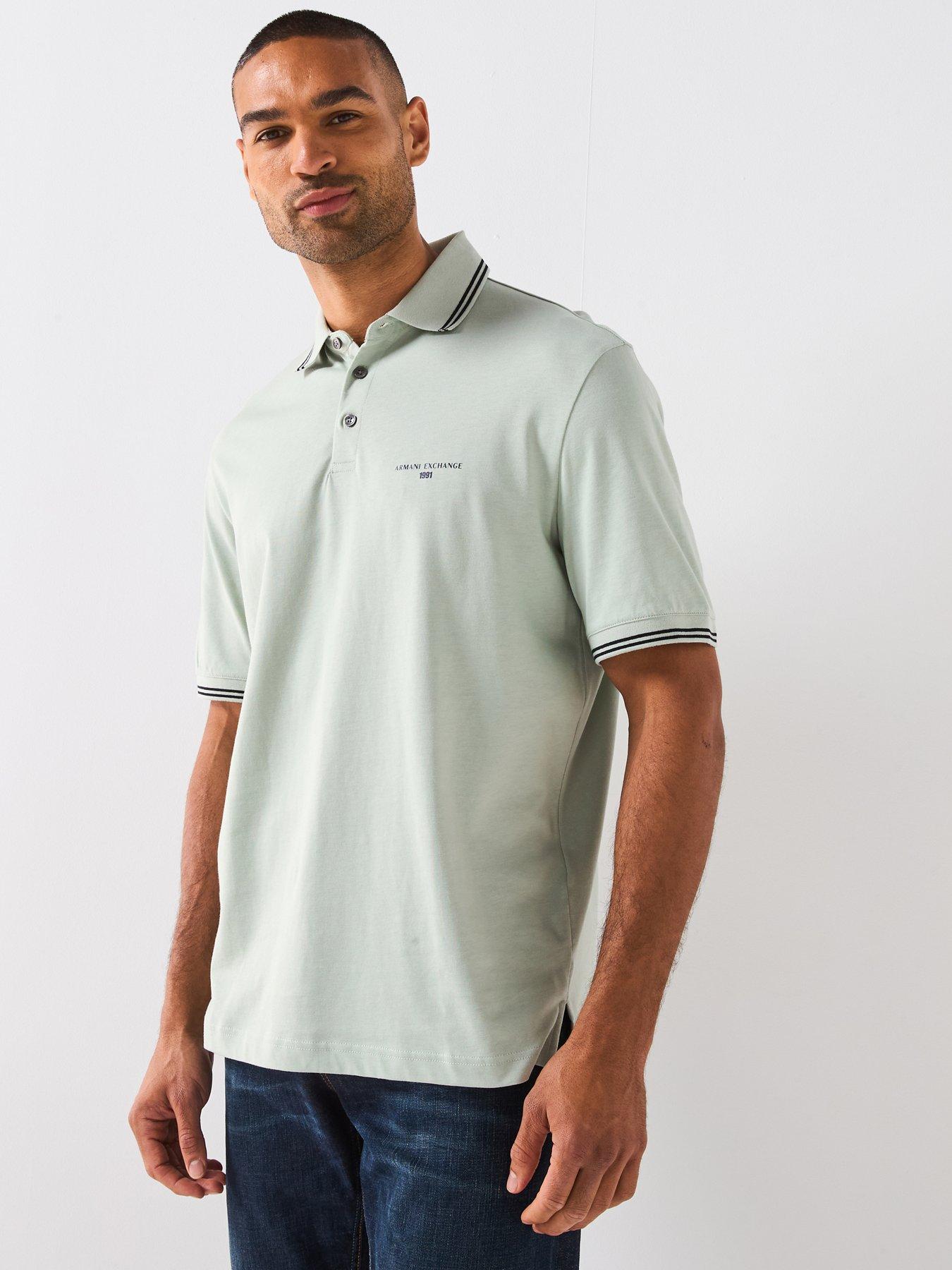 Image 1 of 6 of Armani Exchange Interlock Short Sleeve Tipped Polo Shirt - Light Green