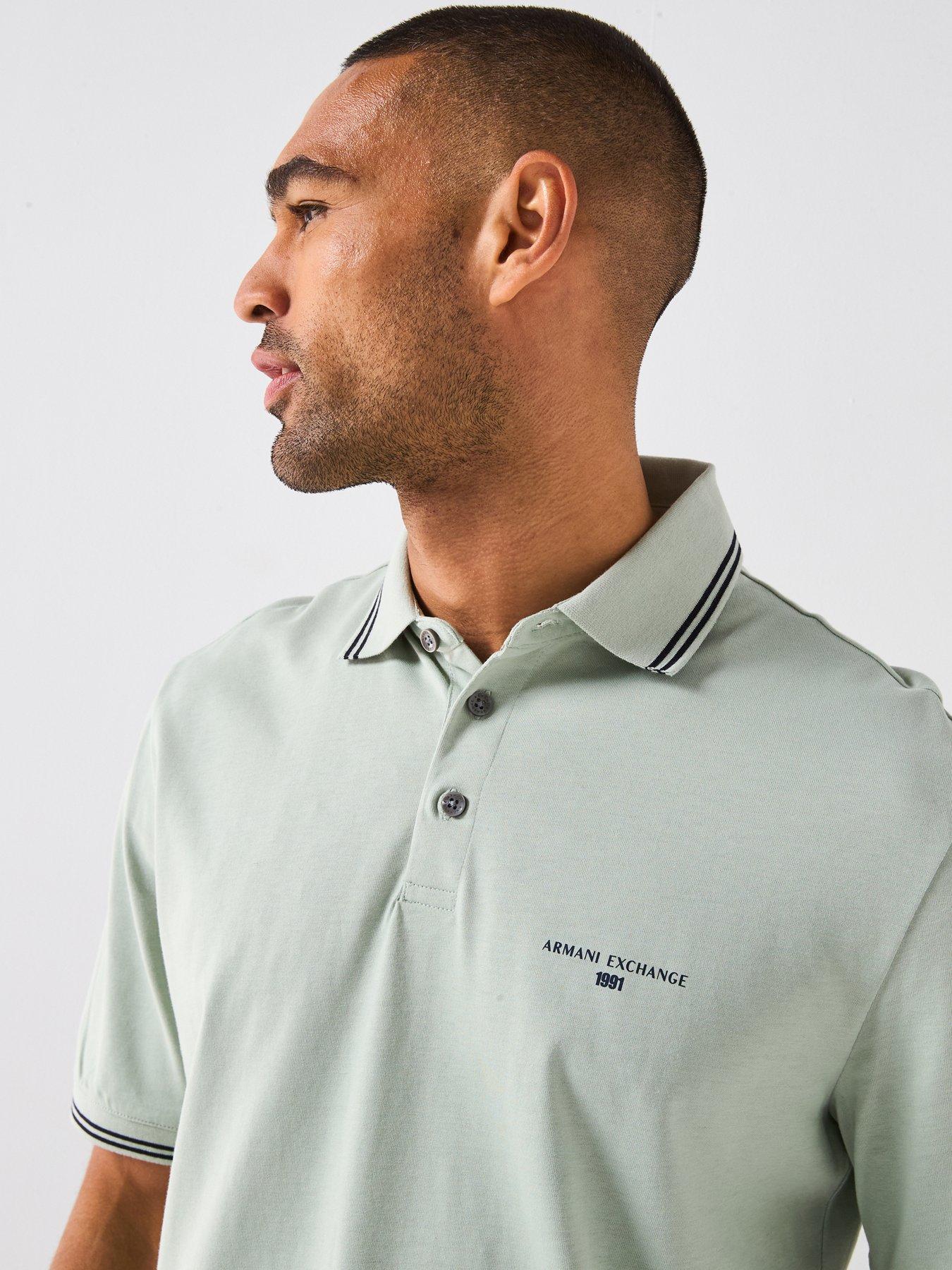 Image 4 of 6 of Armani Exchange Interlock Short Sleeve Tipped Polo Shirt - Light Green