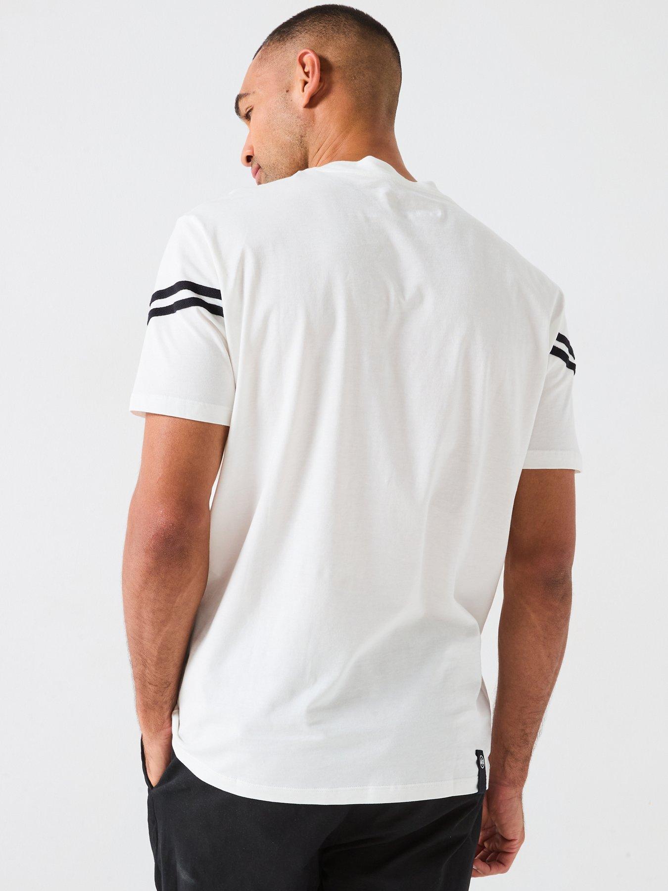 Image 2 of 6 of Armani Exchange Striped Sleeve Logo T-Shirt - Off White