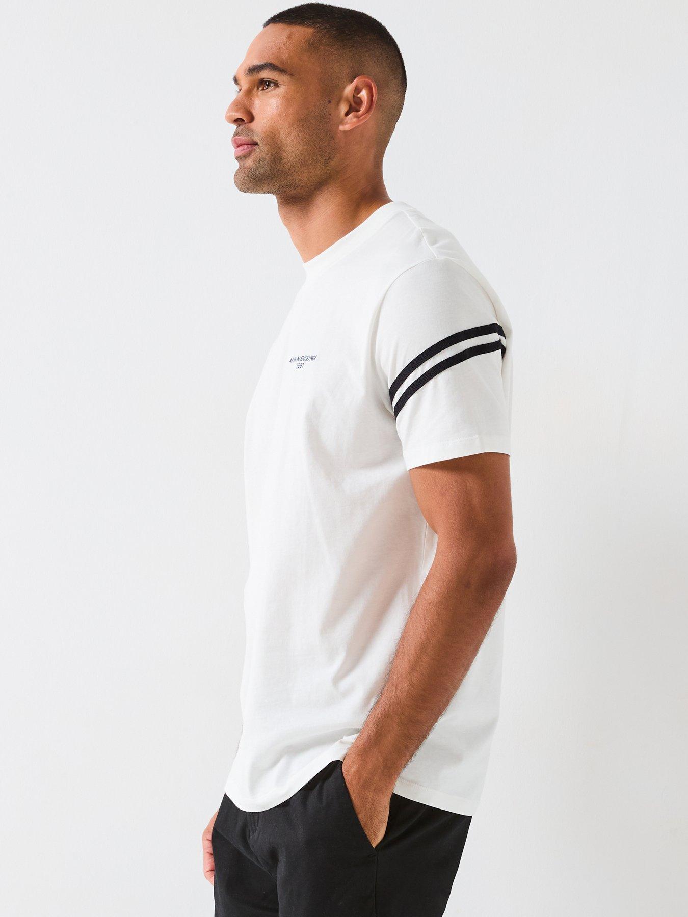 Image 4 of 6 of Armani Exchange Striped Sleeve Logo T-Shirt - Off White