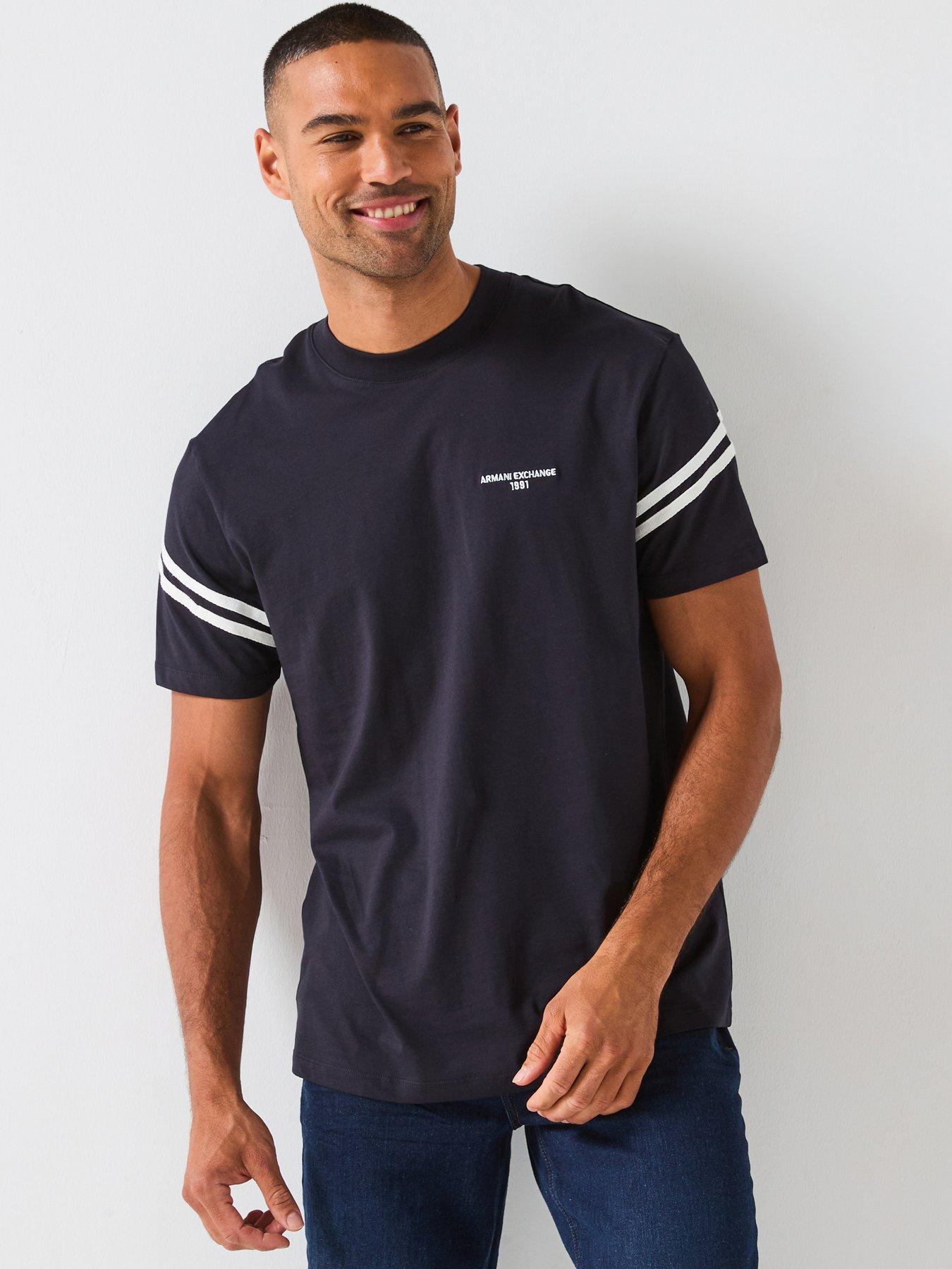  image of armani-exchange-striped-sleeve-logo-t-shirt-navy