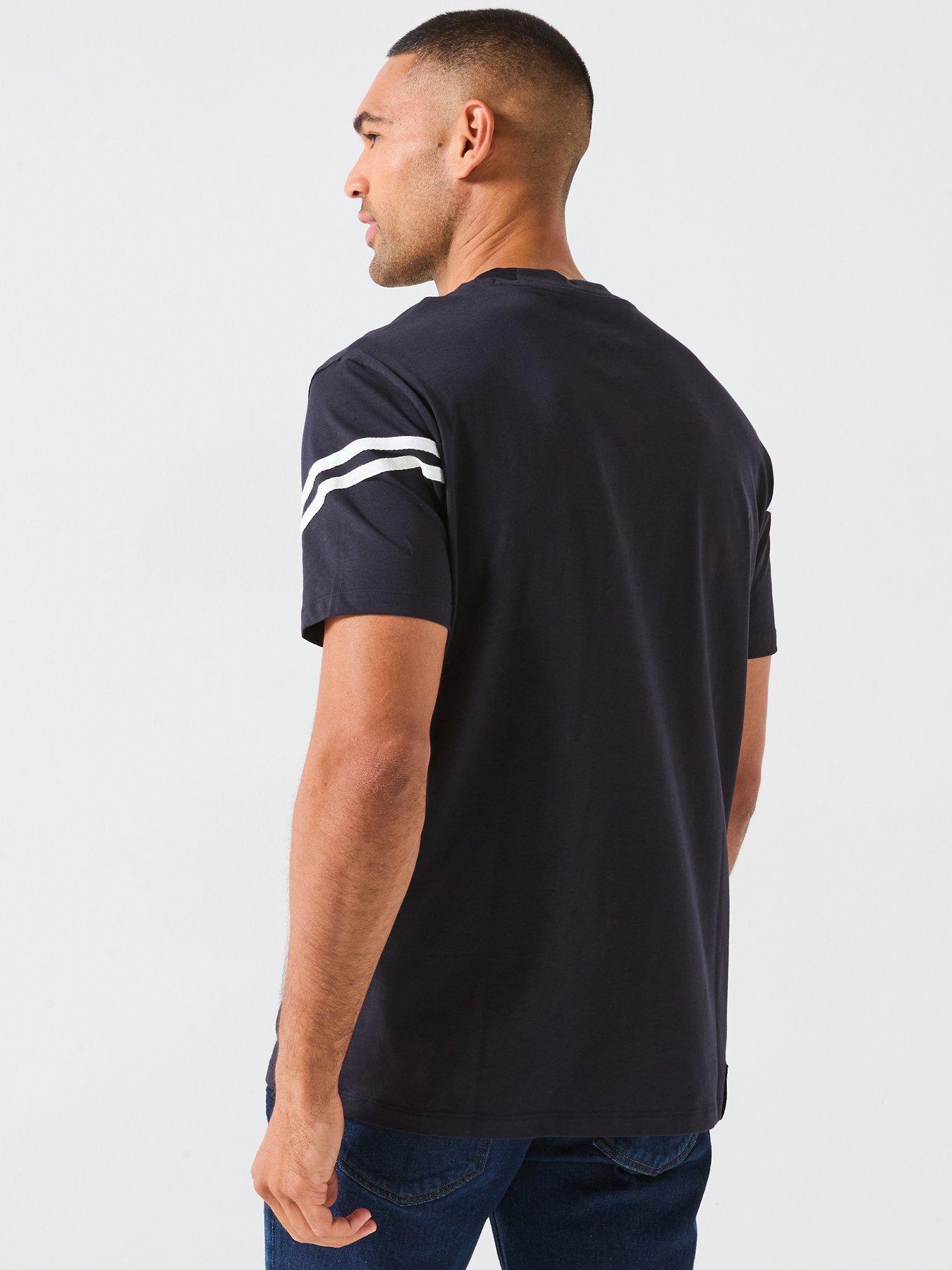stillFront image of armani-exchange-striped-sleeve-logo-t-shirt-navy