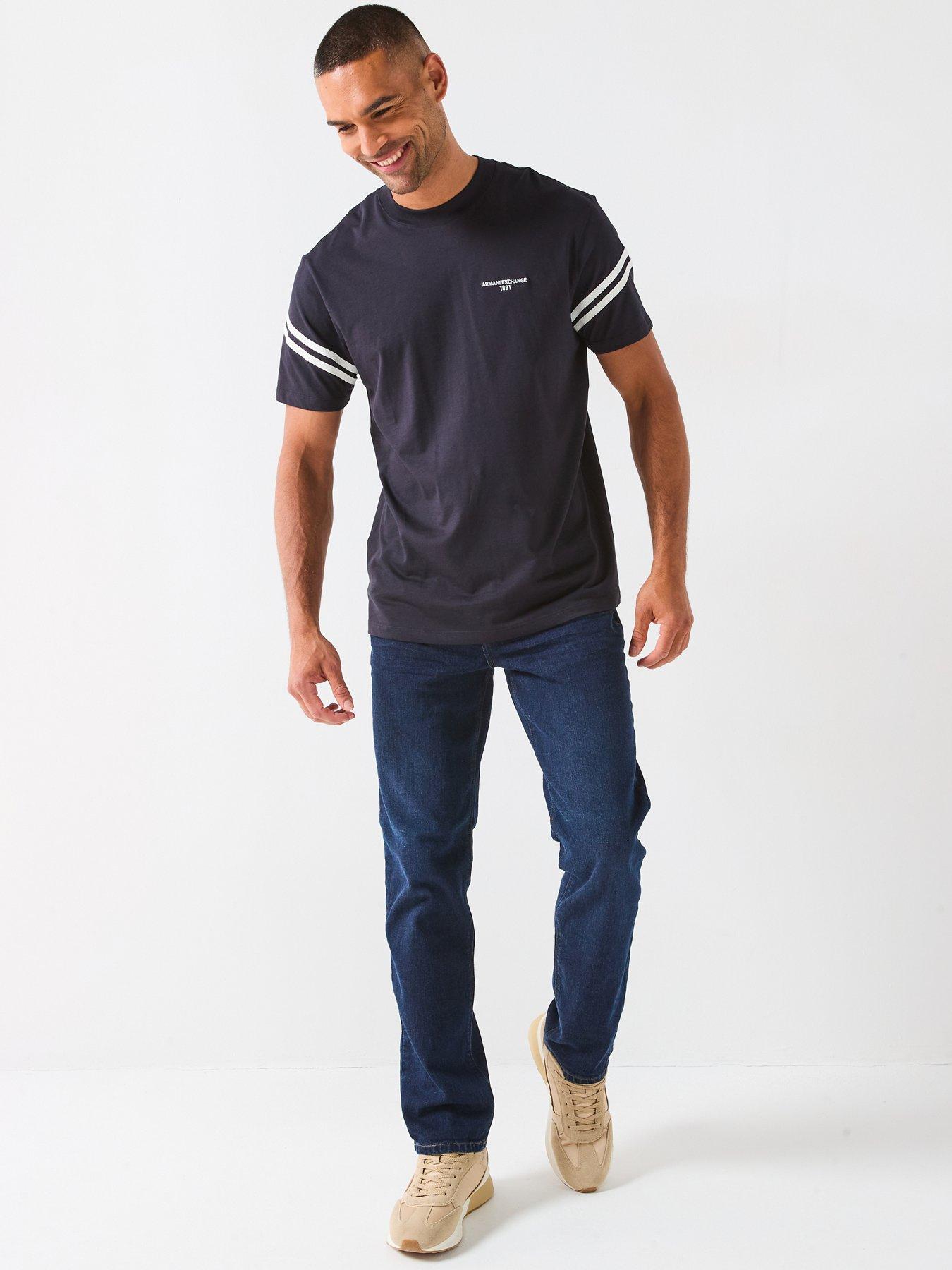  image of armani-exchange-striped-sleeve-logo-t-shirt-navy
