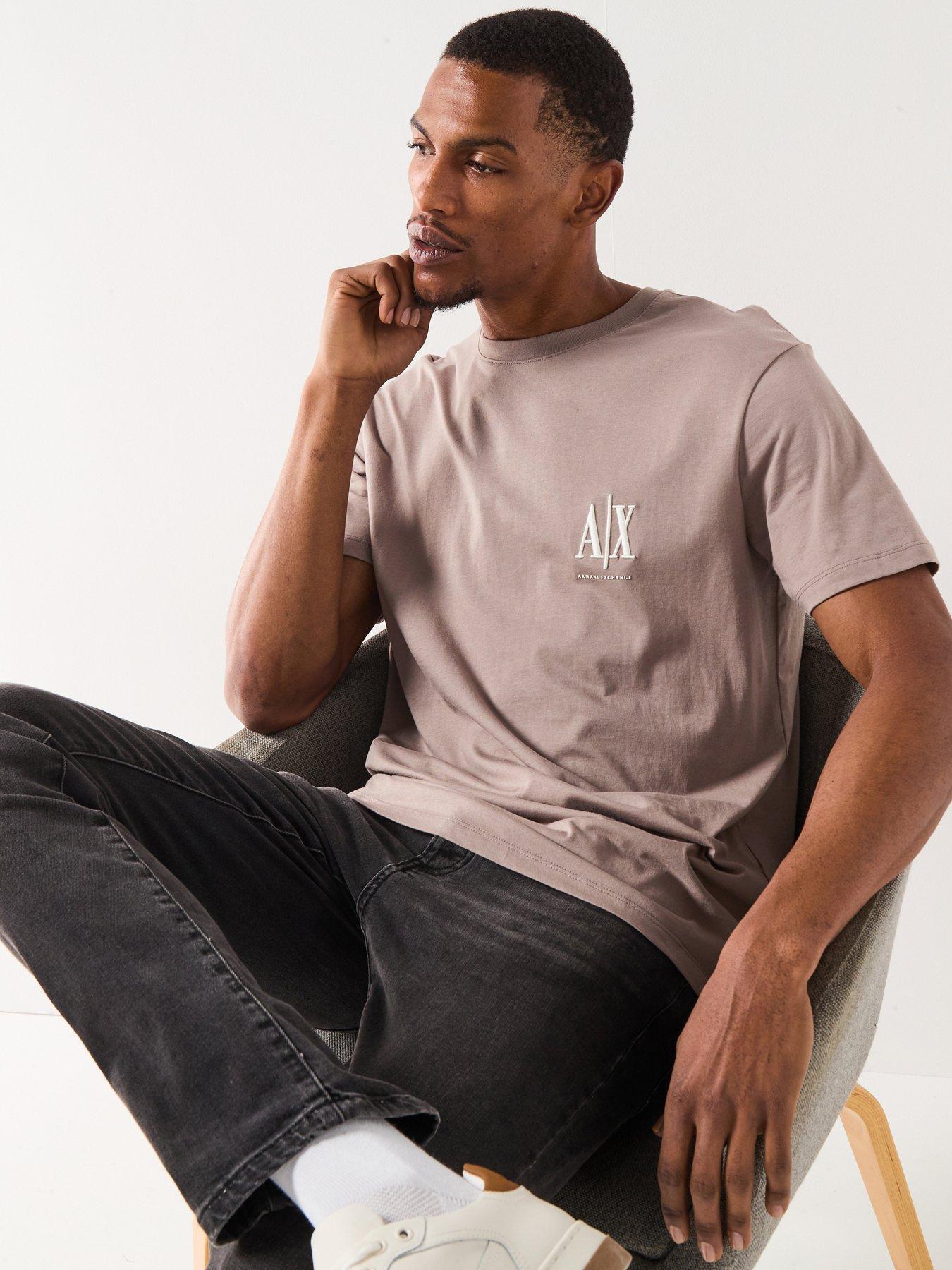  image of armani-exchange-icon-project-left-chest-logo-t-shirt-beige