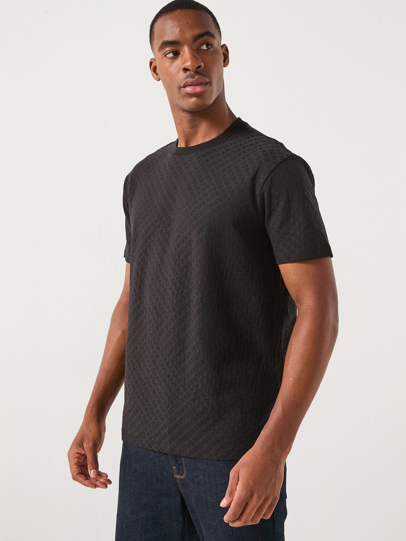 front image of armani-exchange-all-over-jacquard-logo-t-shirt-black