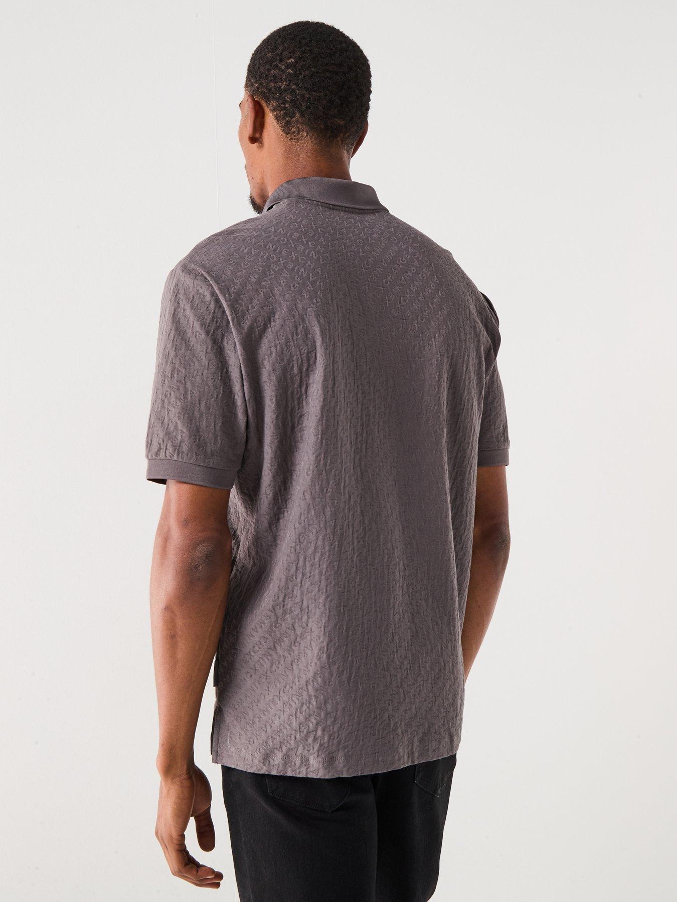 Image 2 of 4 of Armani Exchange Jacquard All Over Monogram Polo Shirt - Grey