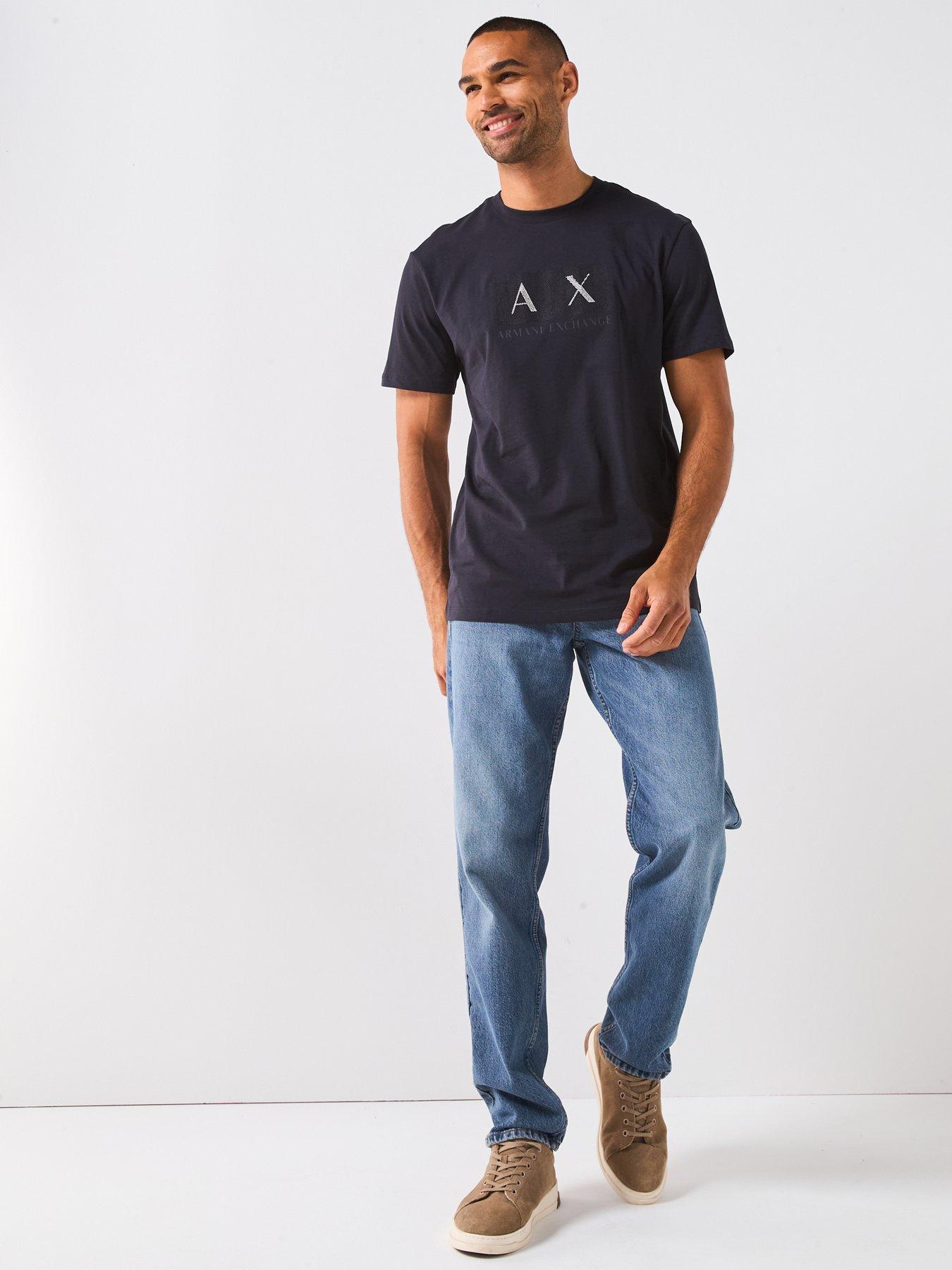  image of armani-exchange-embroidered-printed-t-shirt-navy