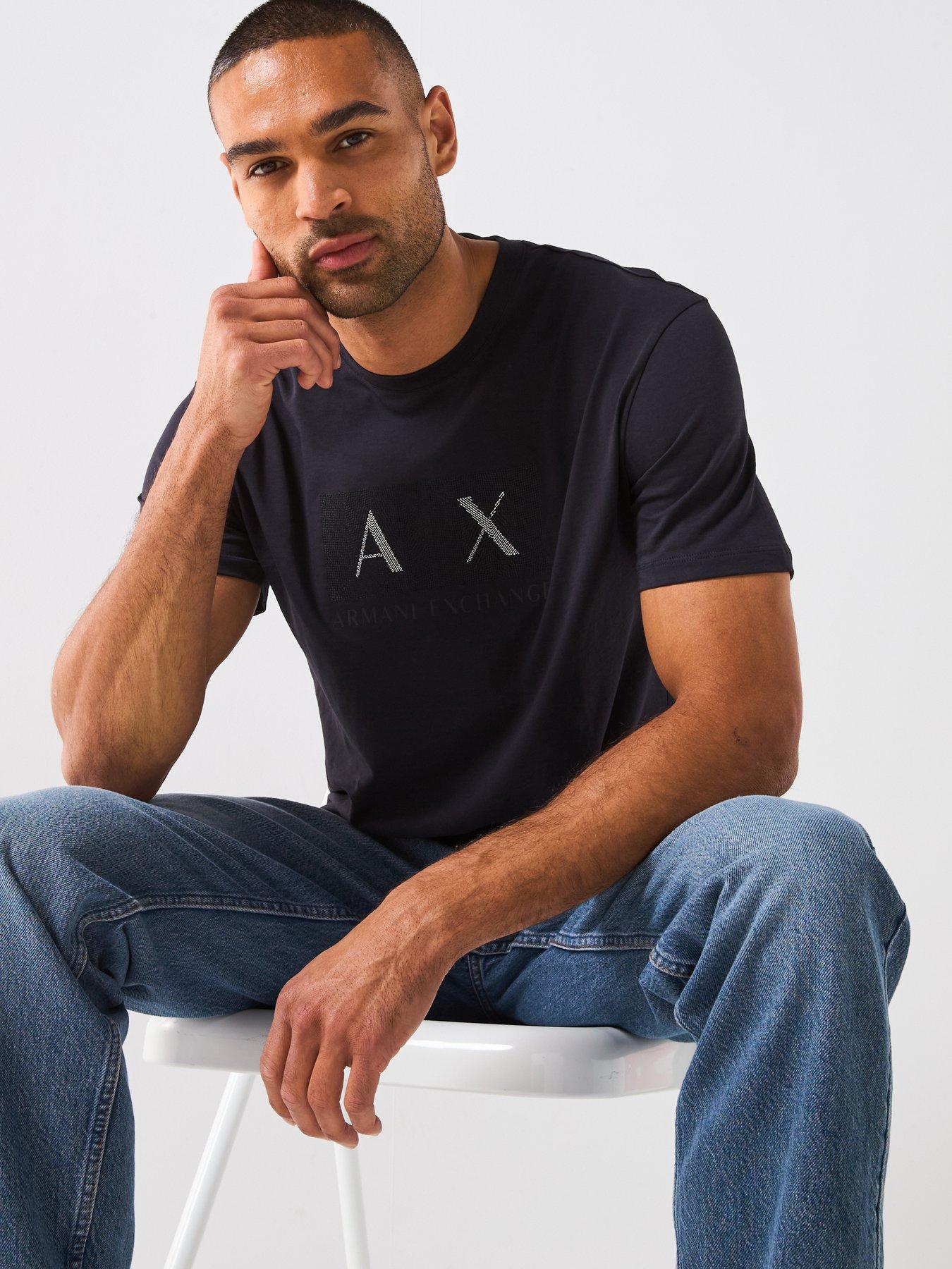  image of armani-exchange-embroidered-printed-t-shirt-navy