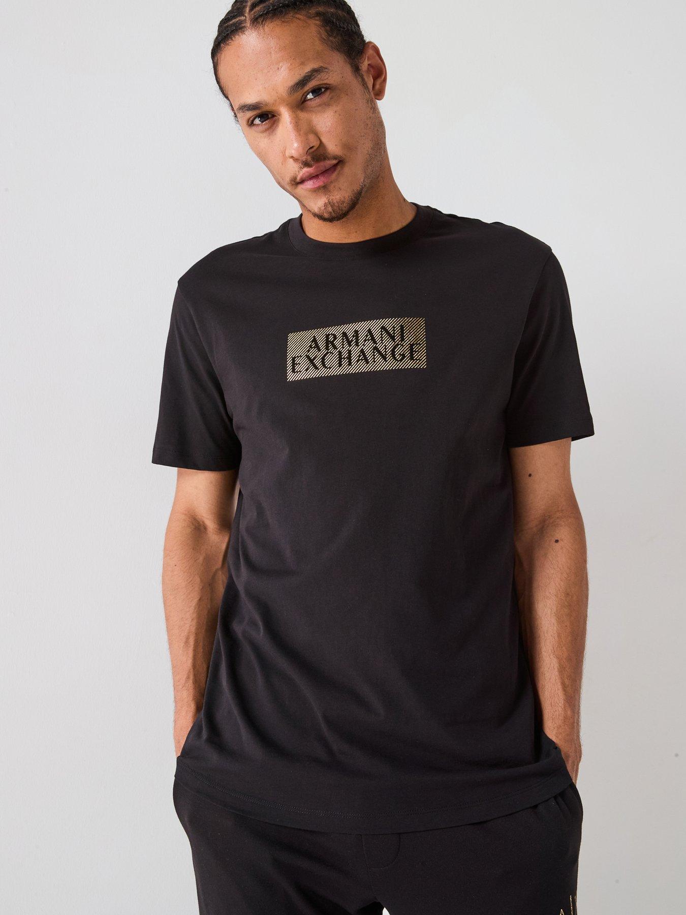  image of armani-exchange-gold-box-logo-t-shirt-black