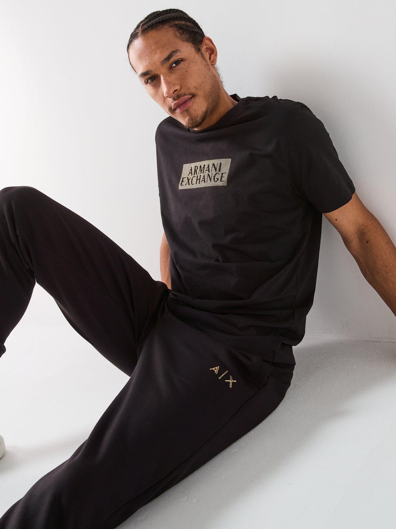  image of armani-exchange-gold-box-logo-t-shirt-black