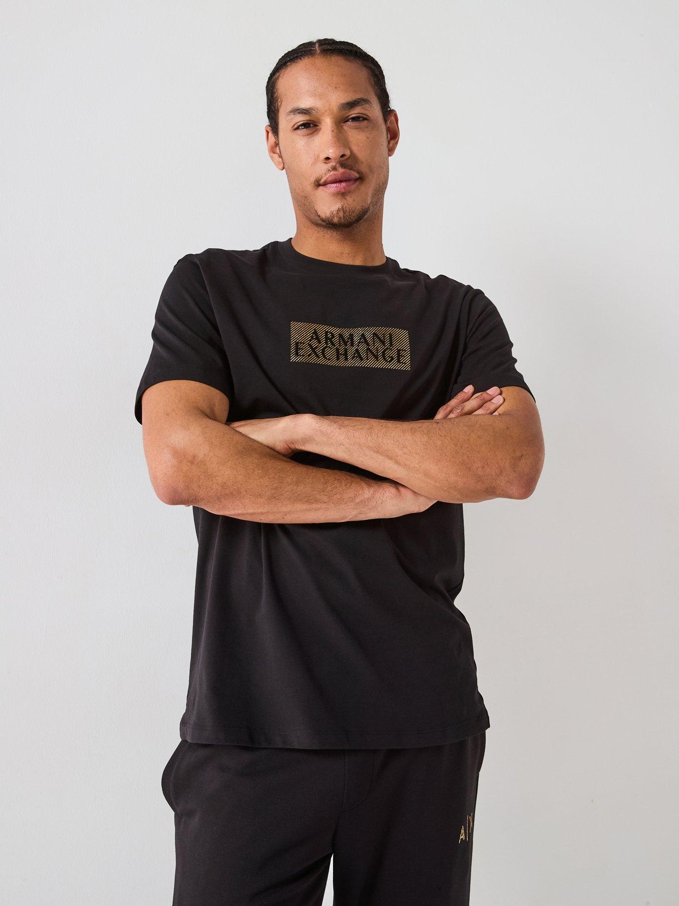  image of armani-exchange-gold-box-logo-t-shirt-black