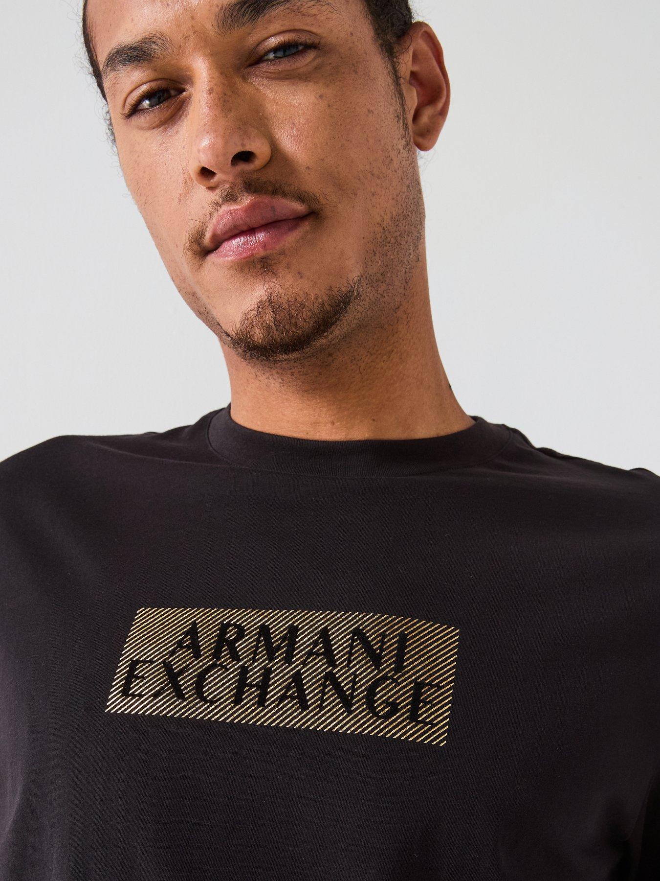  image of armani-exchange-gold-box-logo-t-shirt-black