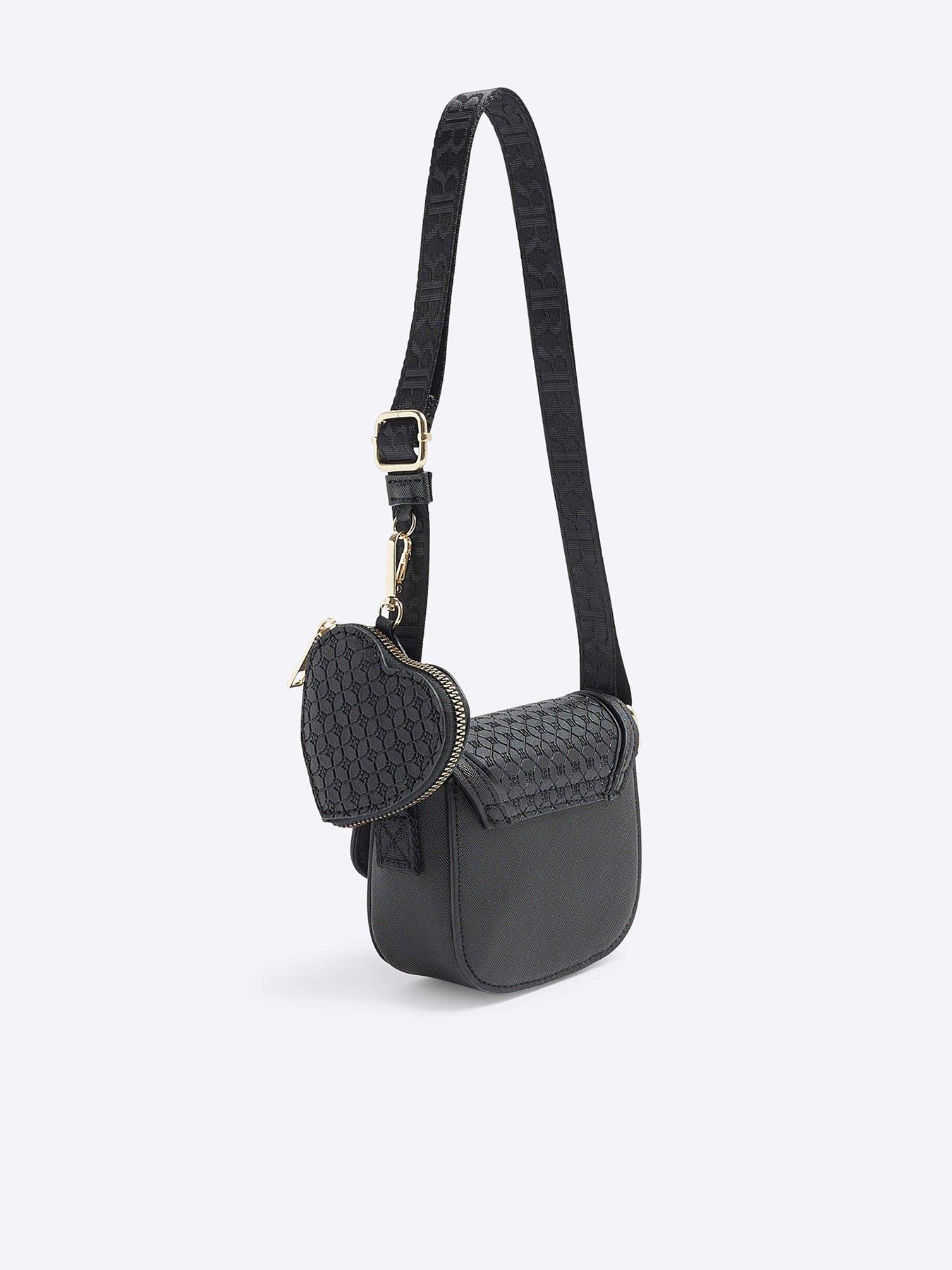 Image 3 of 4 of River Island Older Girls Embossed Bow Cross Body Bag - Black