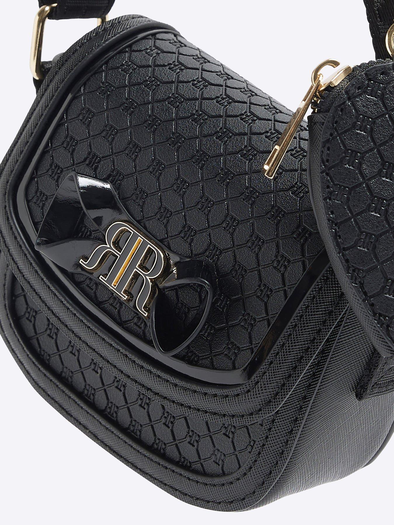 Image 4 of 4 of River Island Older Girls Embossed Bow Cross Body Bag - Black