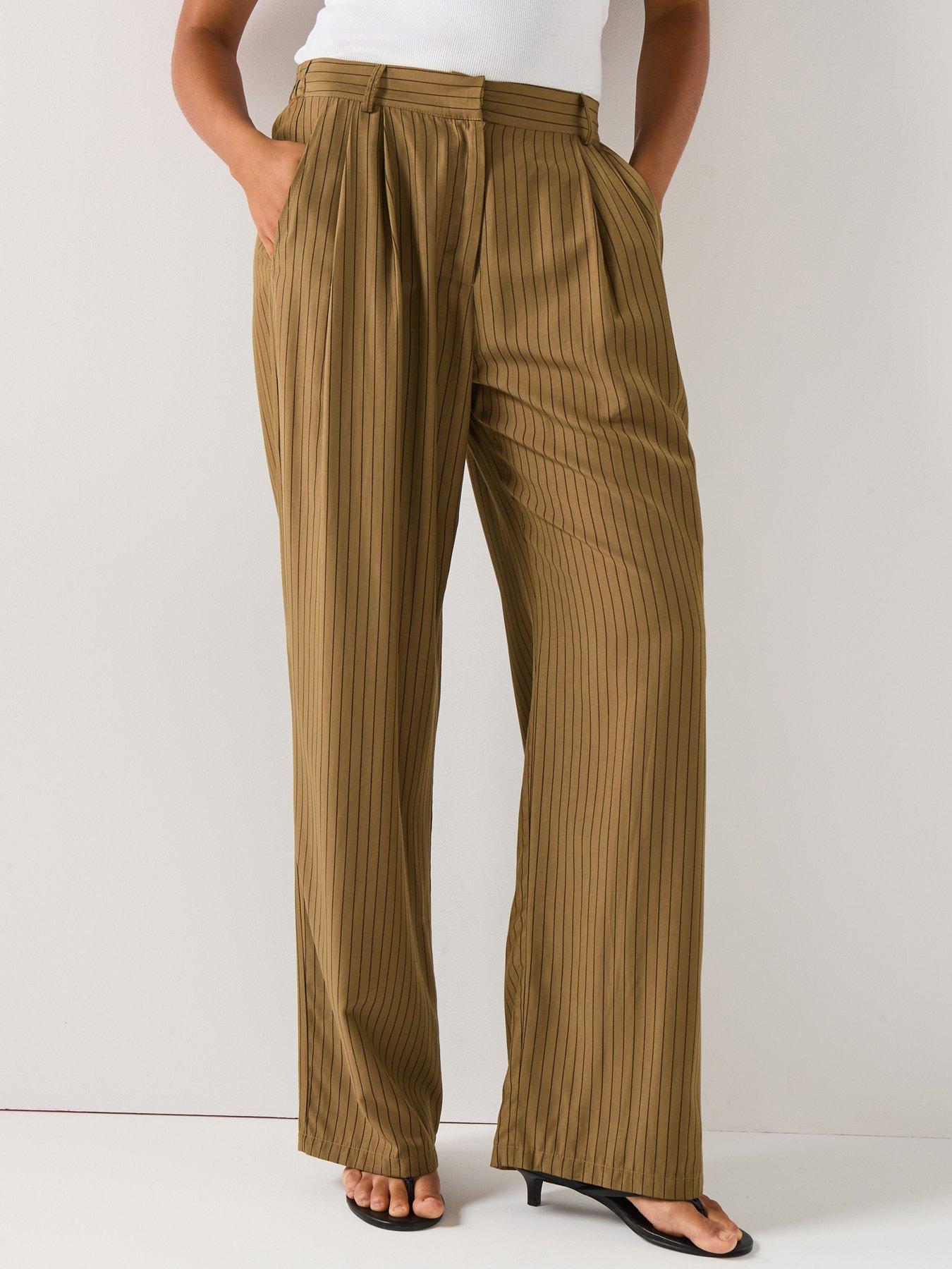 undefined Khaki Pinstripe Trouser - Green