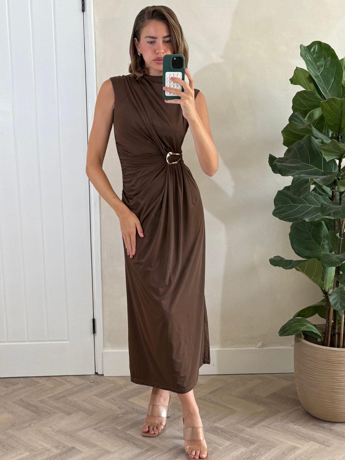 undefined Jersey Drape Dress - Brown