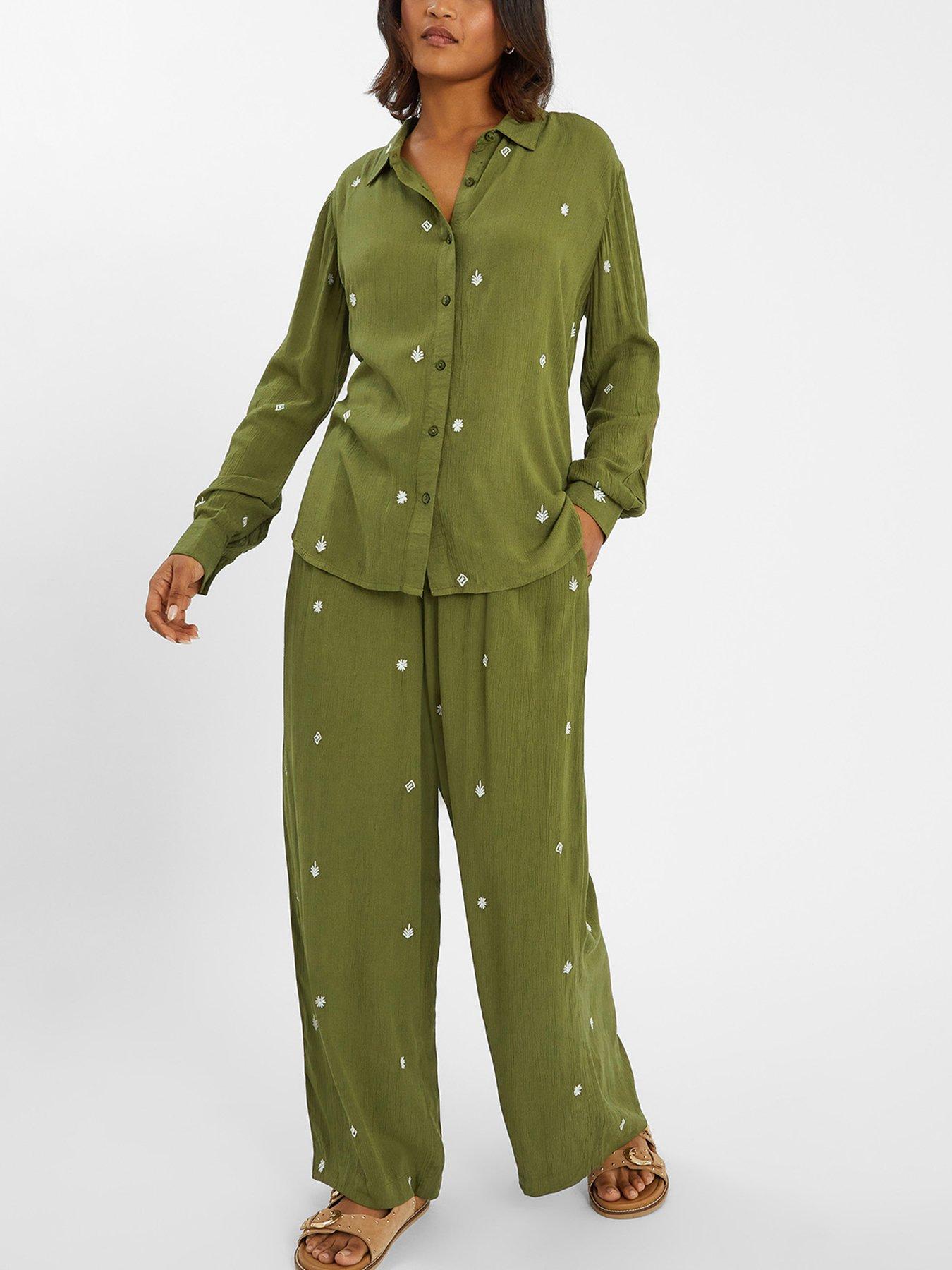Image 4 of 5 of Accessorize Embroidered Crinkle Shirt - Khaki
