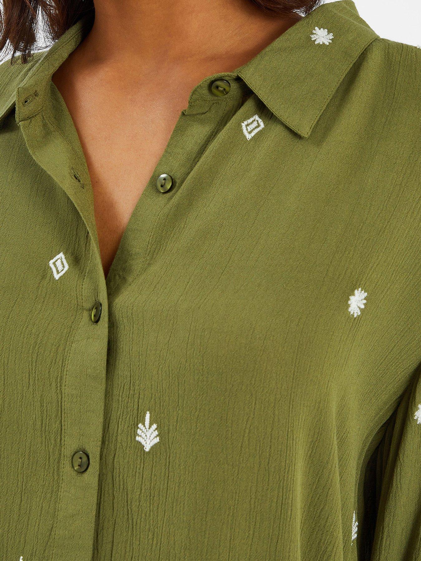 Image 5 of 5 of Accessorize Embroidered Crinkle Shirt - Khaki
