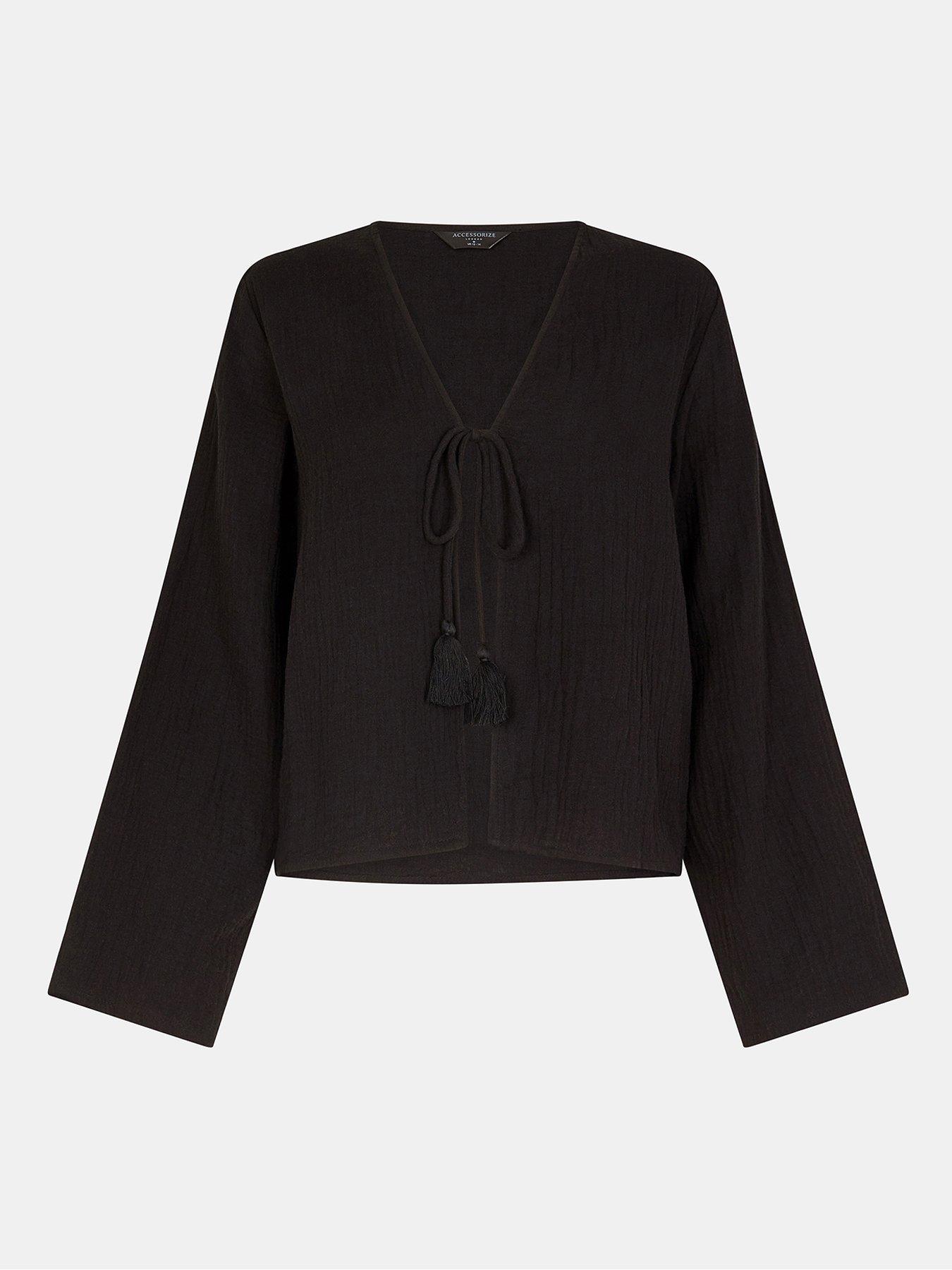 Image 3 of 4 of Accessorize Tie Front Crinkle Top - Black
