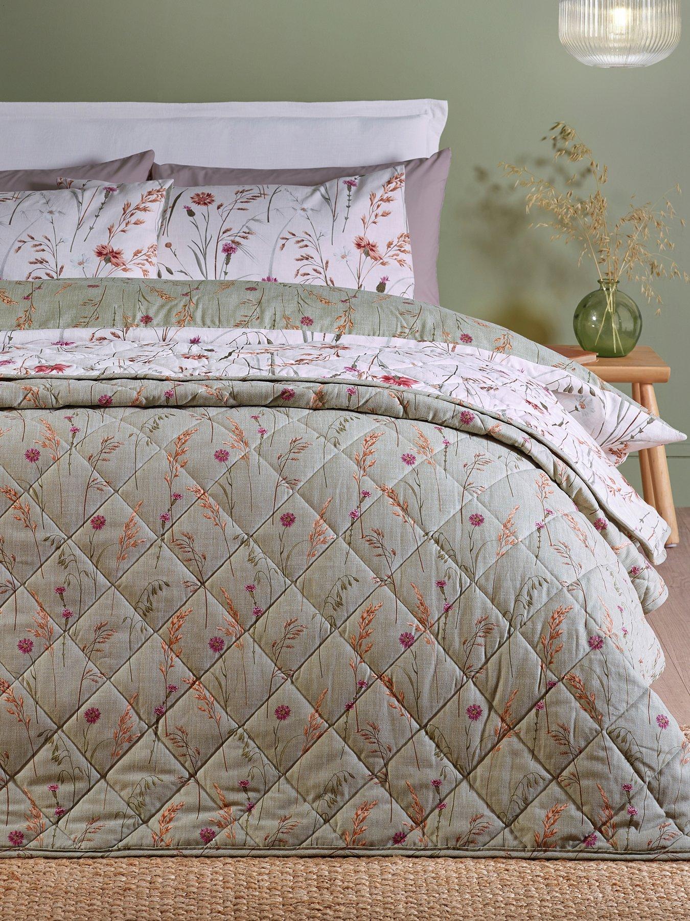  image of catherine-lansfield-brushed-cotton-cotton-grasmere-floral-bedspread-200x220cm