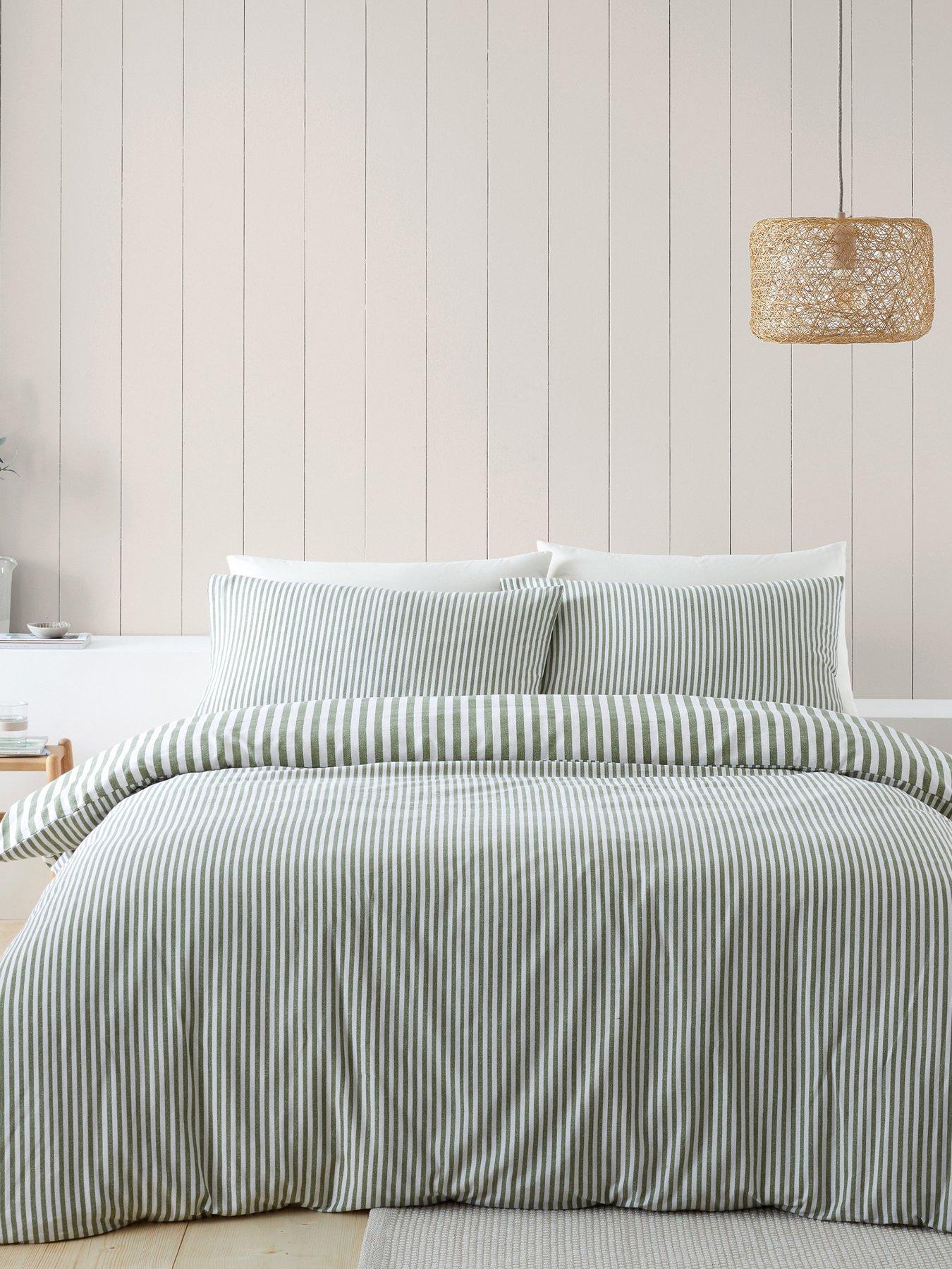 Catherine Lansfield Brushed 100% Cotton Stripe Green Duvet Set