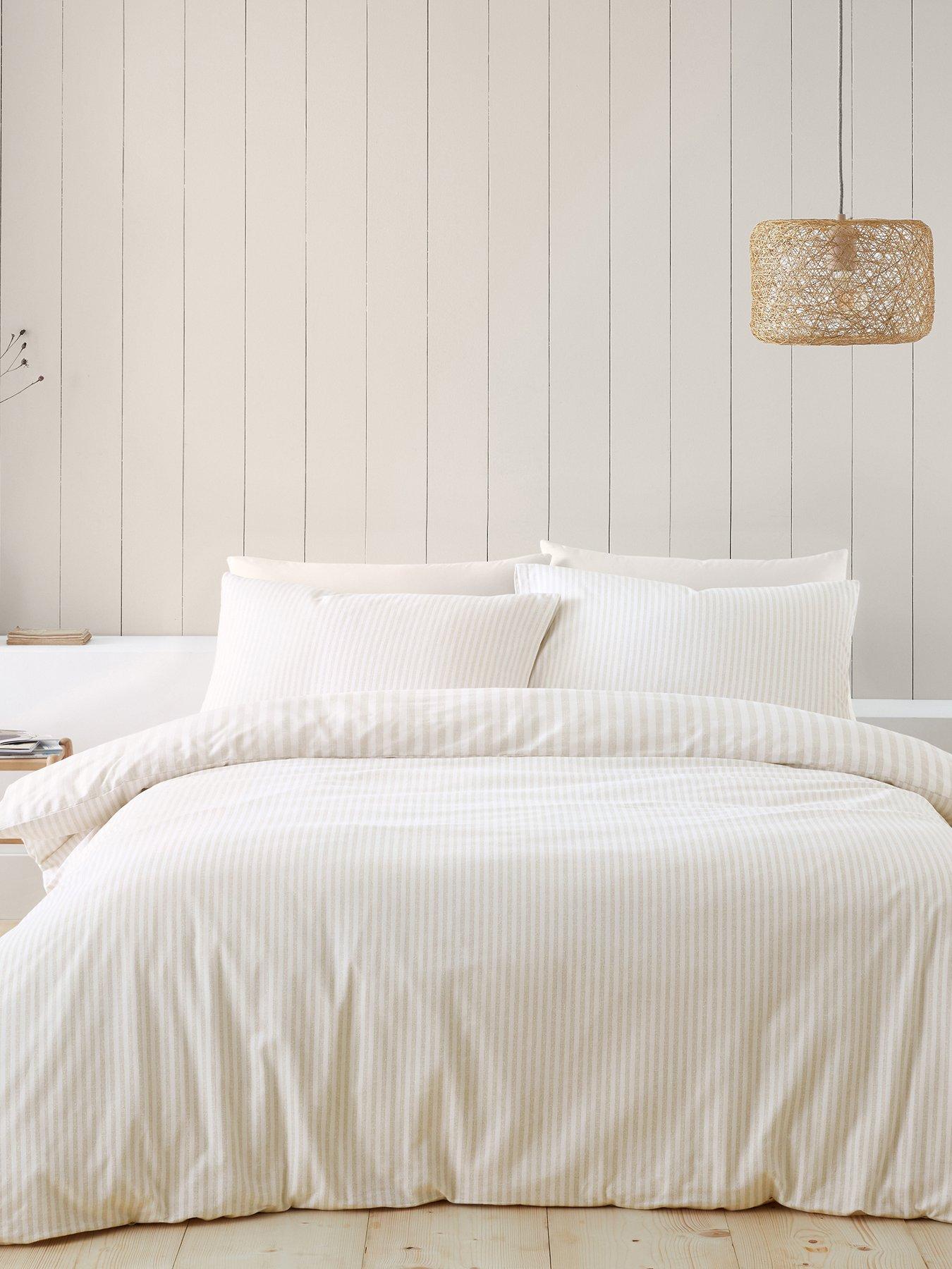 front image of catherine-lansfield-brushed-100-cotton-stripe-natural-duvet-set