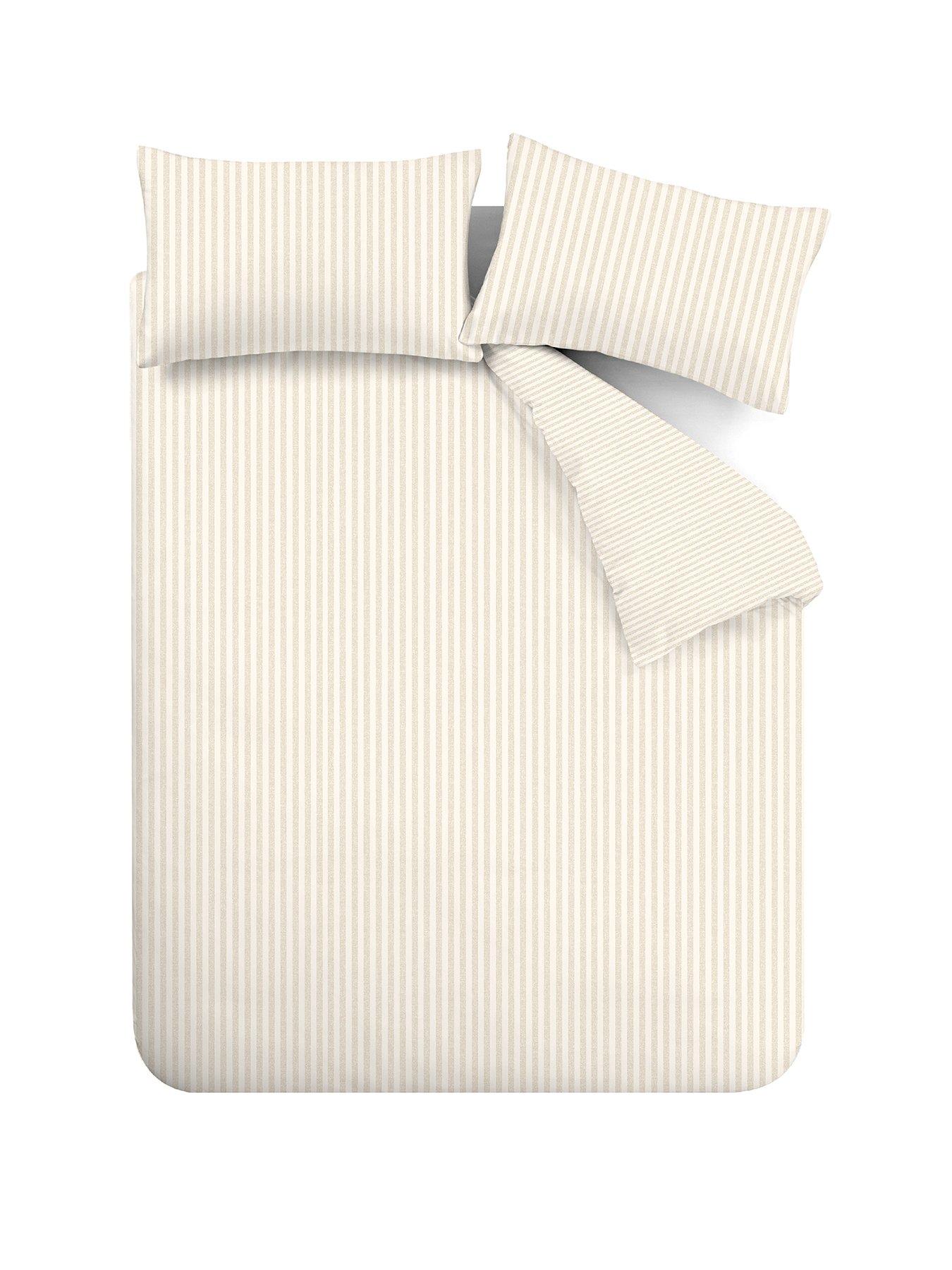 image of catherine-lansfield-brushed-100-cotton-stripe-natural-duvet-set