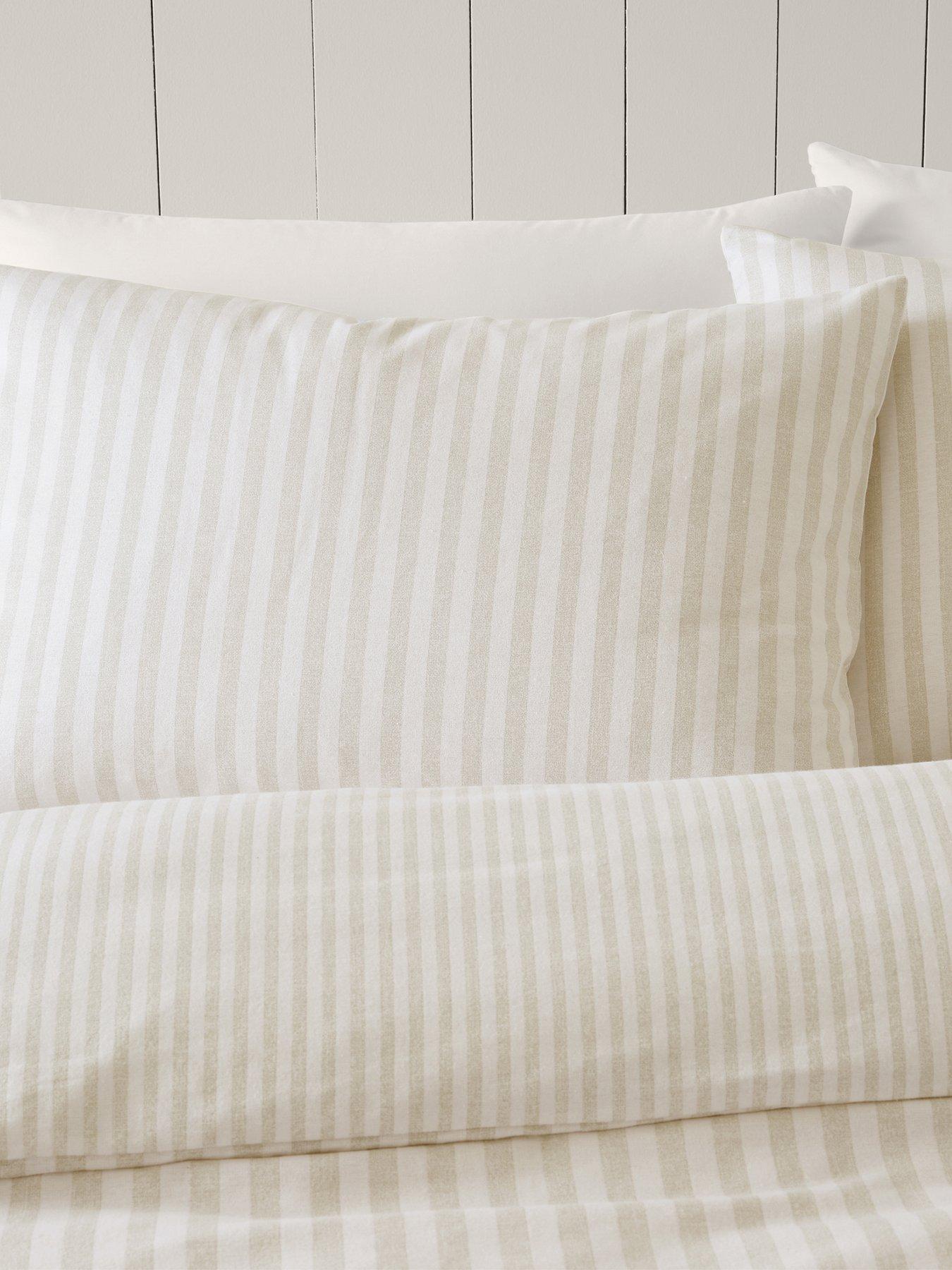  image of catherine-lansfield-brushed-100-cotton-stripe-natural-duvet-set