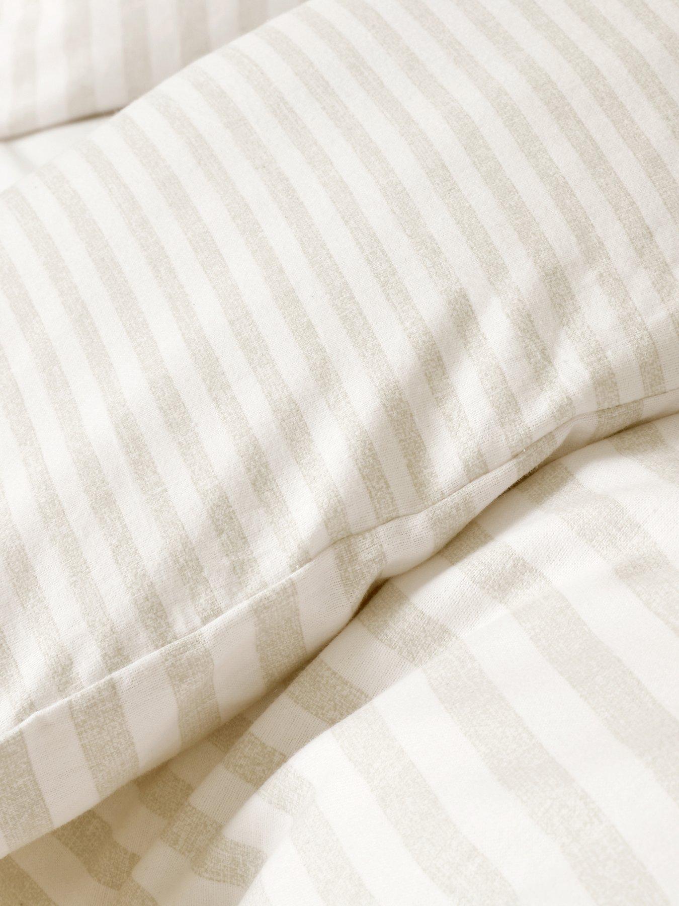  image of catherine-lansfield-brushed-100-cotton-stripe-natural-duvet-set