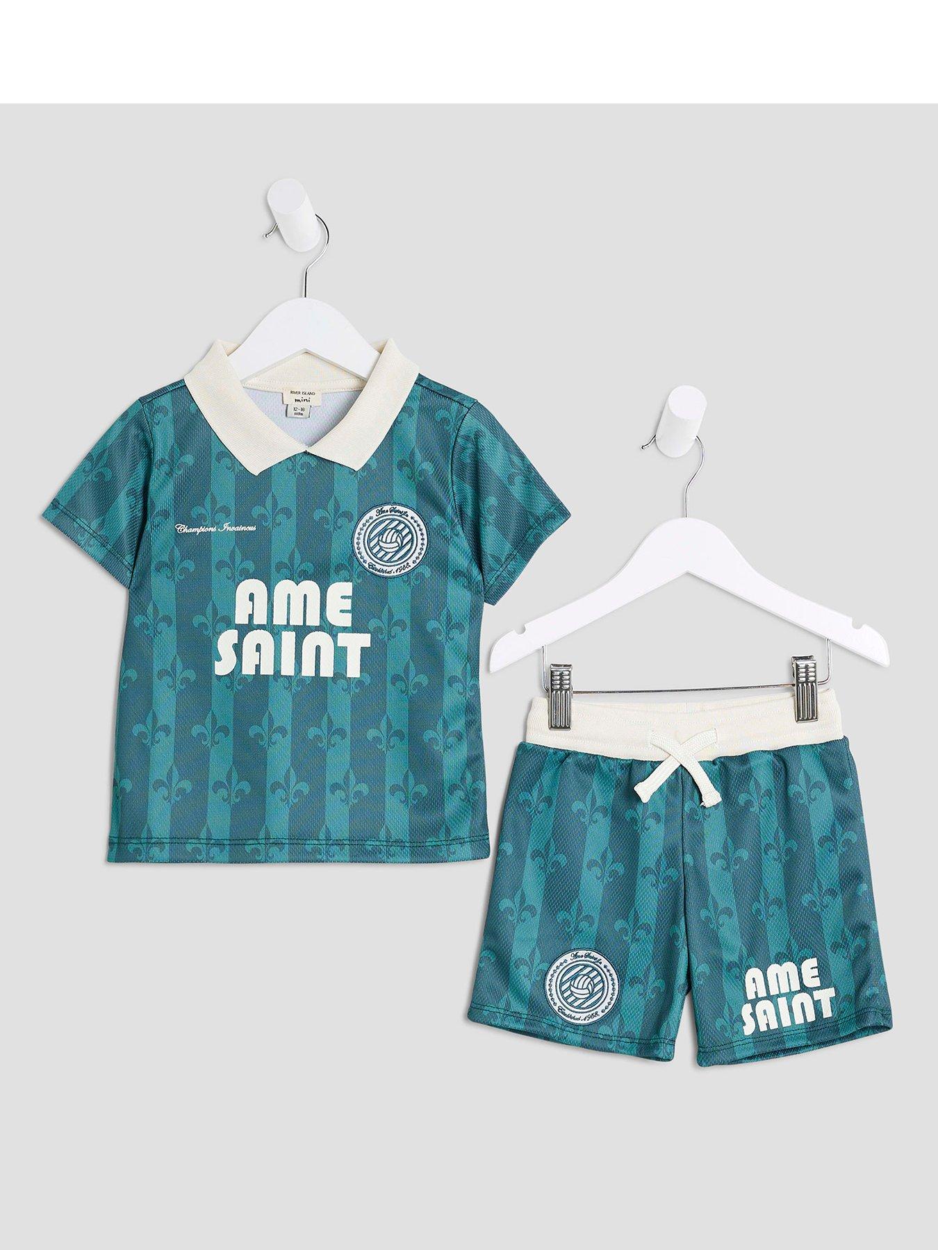 River Island Mini Boys Football T-Shirt Set - Khaki