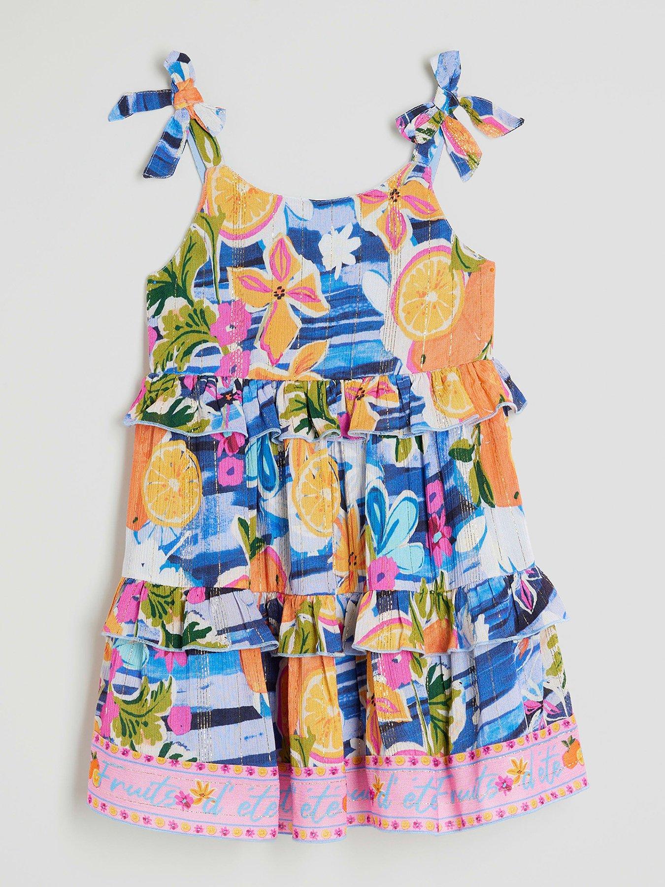 undefined Girls Printed Tiered Dress - Blue