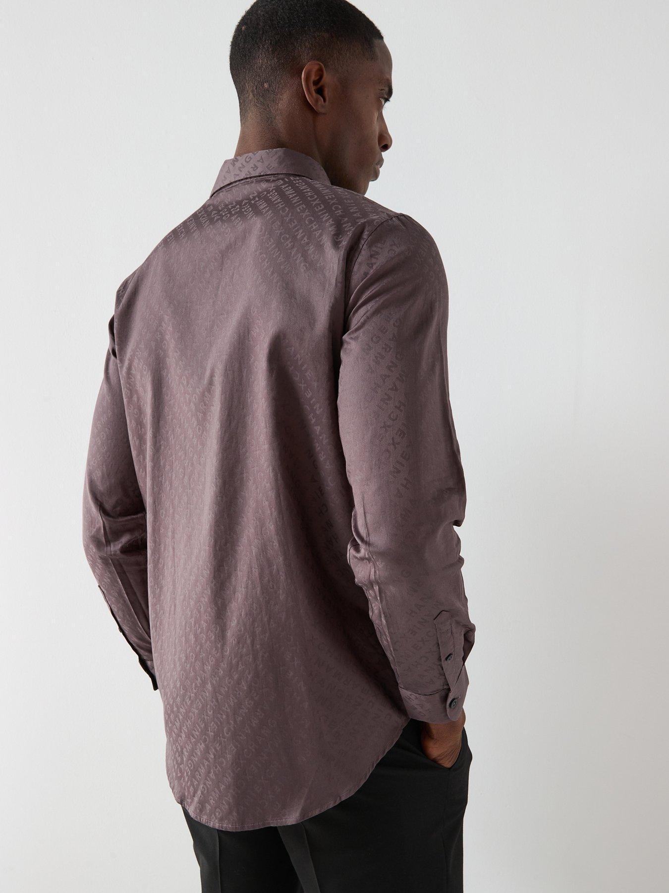 stillFront image of armani-exchange-all-over-logo-long-sleeve-shirt-black