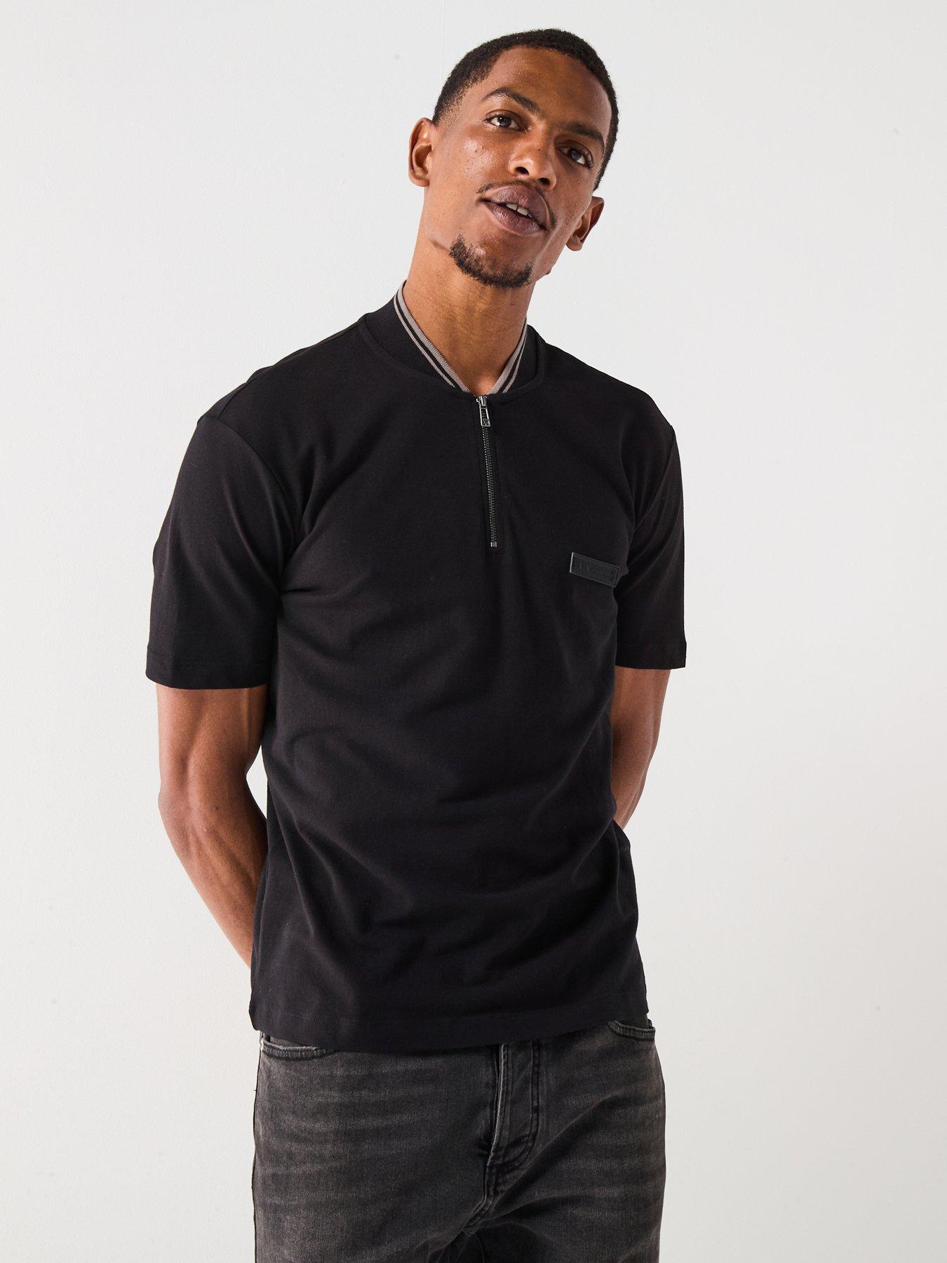 undefined Baseball Zip Collar Polo Shirt - Black